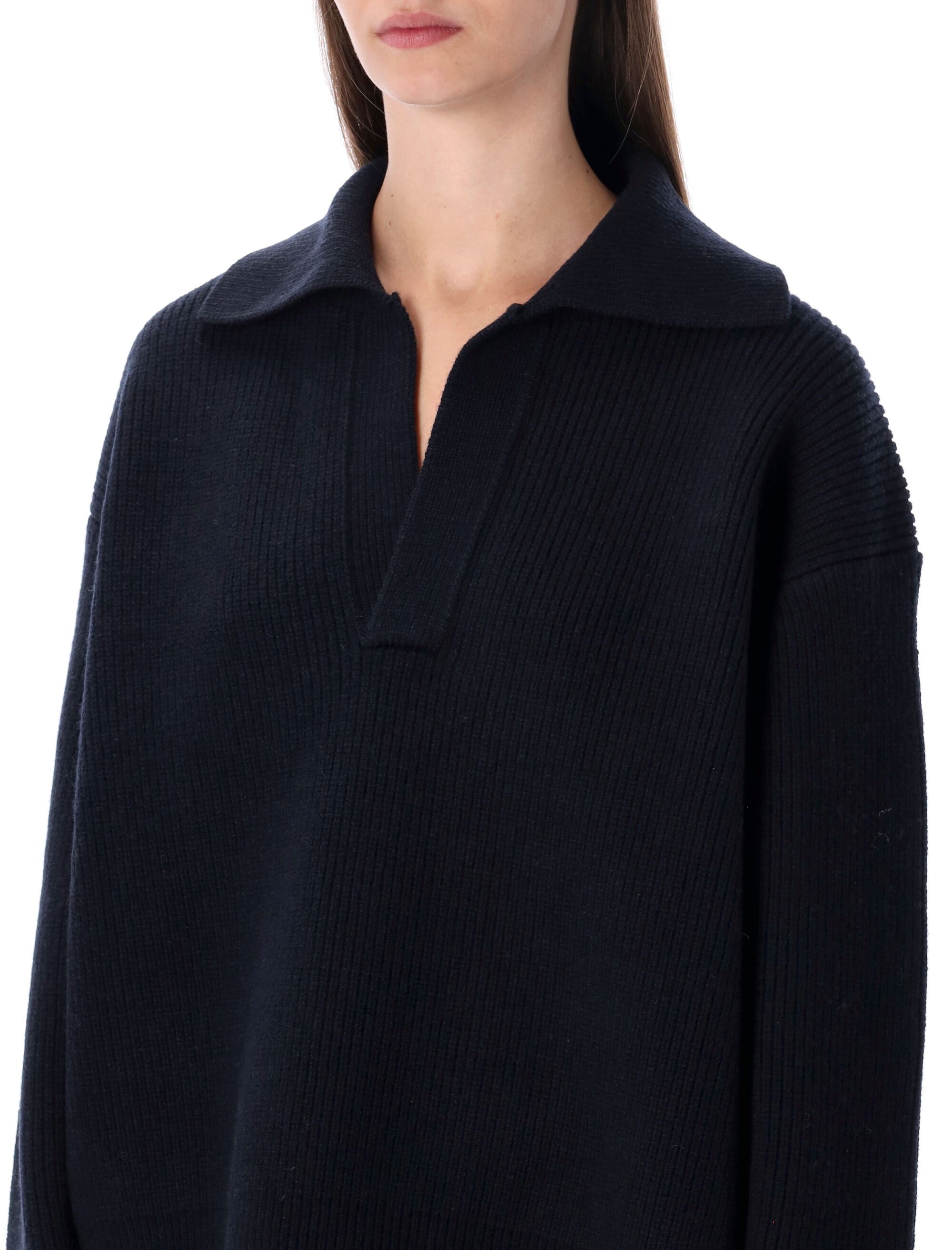 Studio Nicholson Nash extrafine merino wool polo knit Darkest Navy Rws Sweater