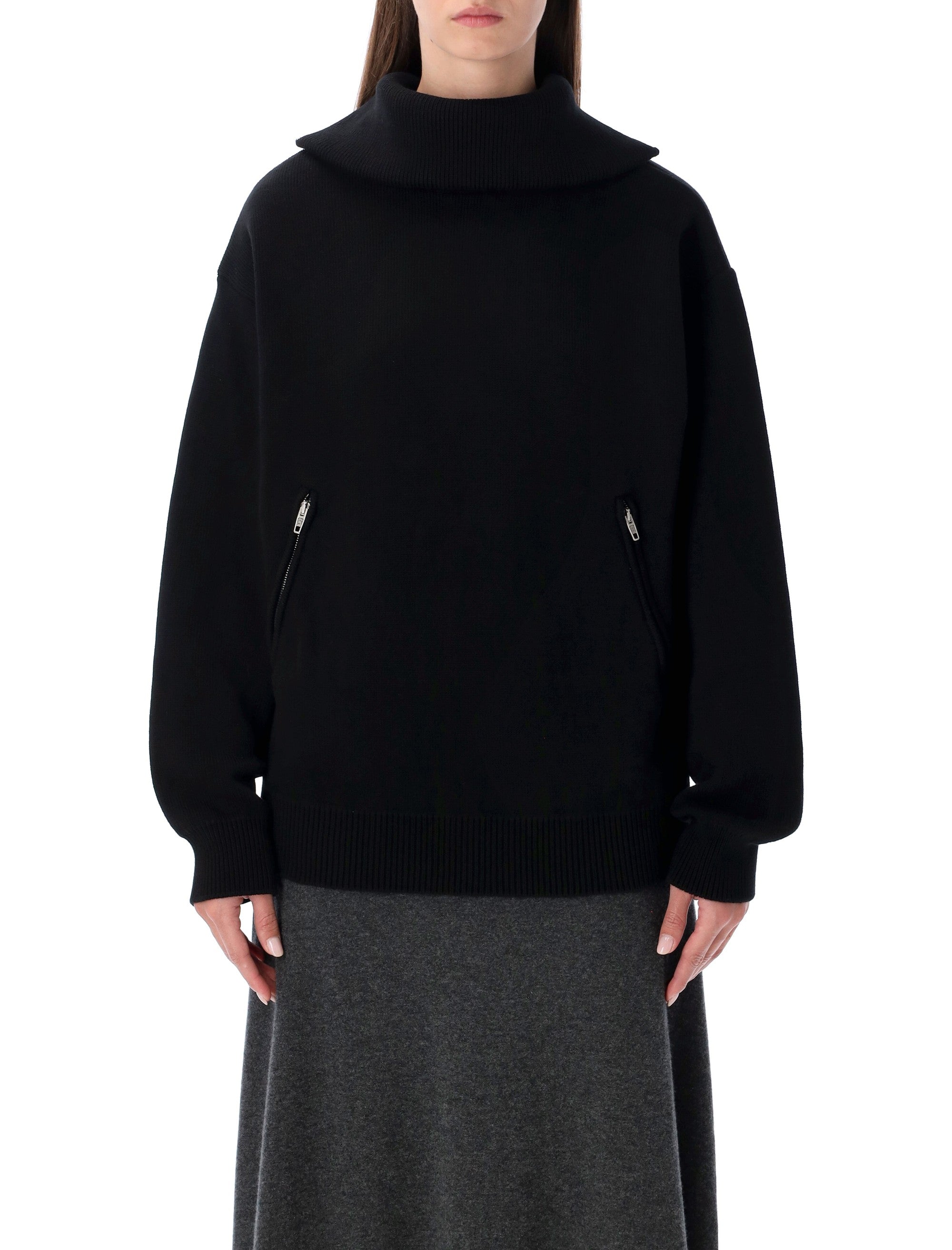 Balenciaga cotton high-neck zip sweater Black