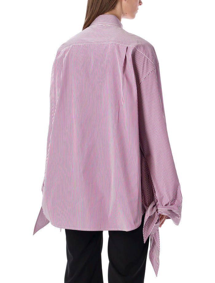 Balenciaga Oversized Striped Cotton Shirt with Knotted Cuffs Plum