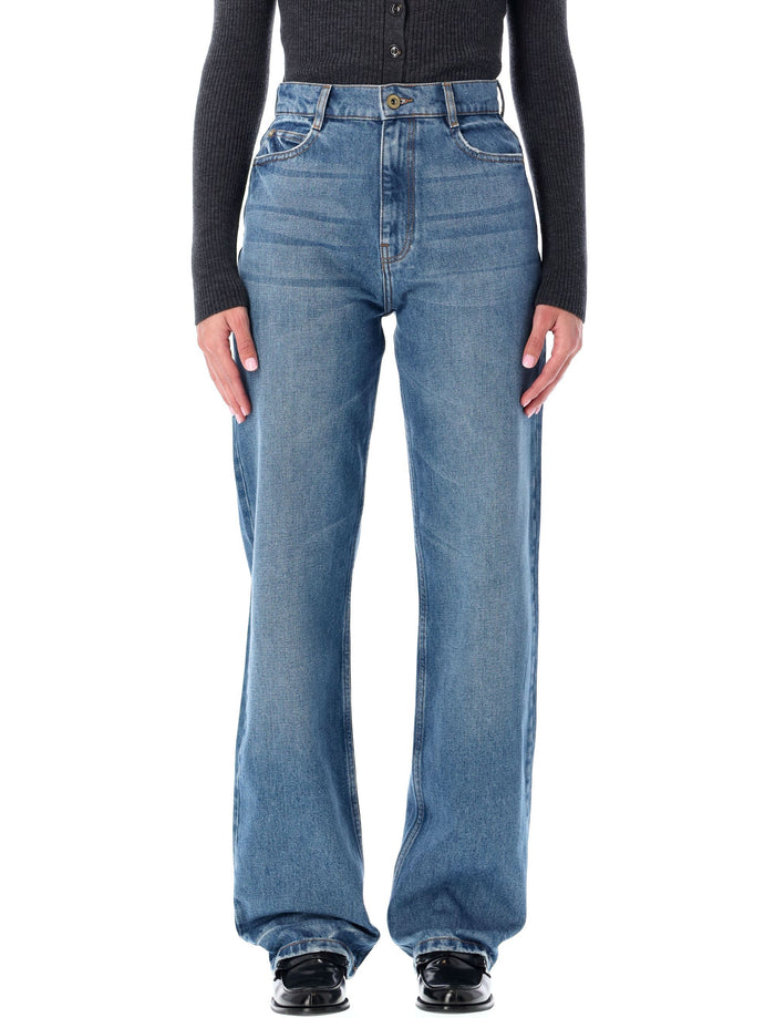 Blue Stonewash Straight-Leg Jeans With Relaxed Fit Stone Cotton