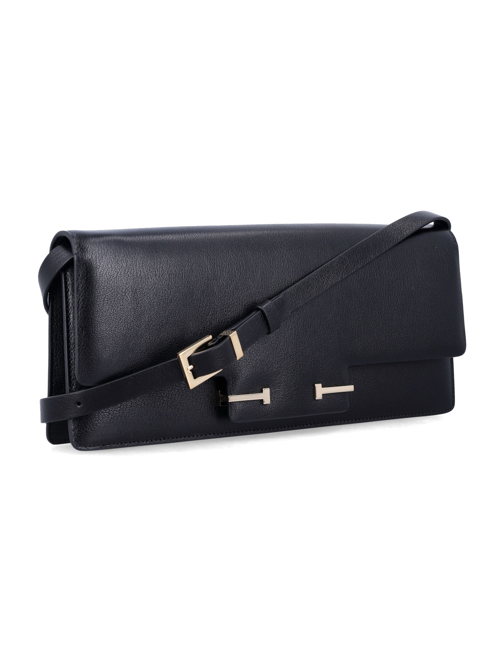 Tom Ford Double T Shoulder Bag Black Goat Leather Lining