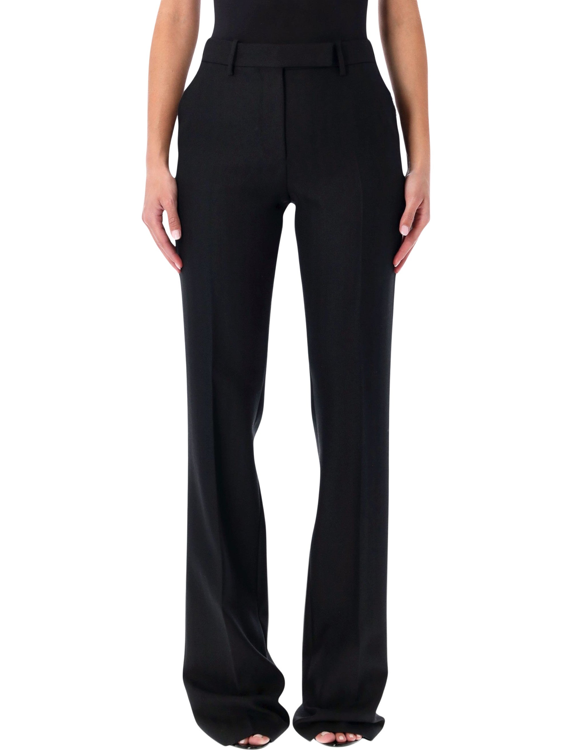 Tom Ford black tailored straight-leg trousers in herringbone wool Pant