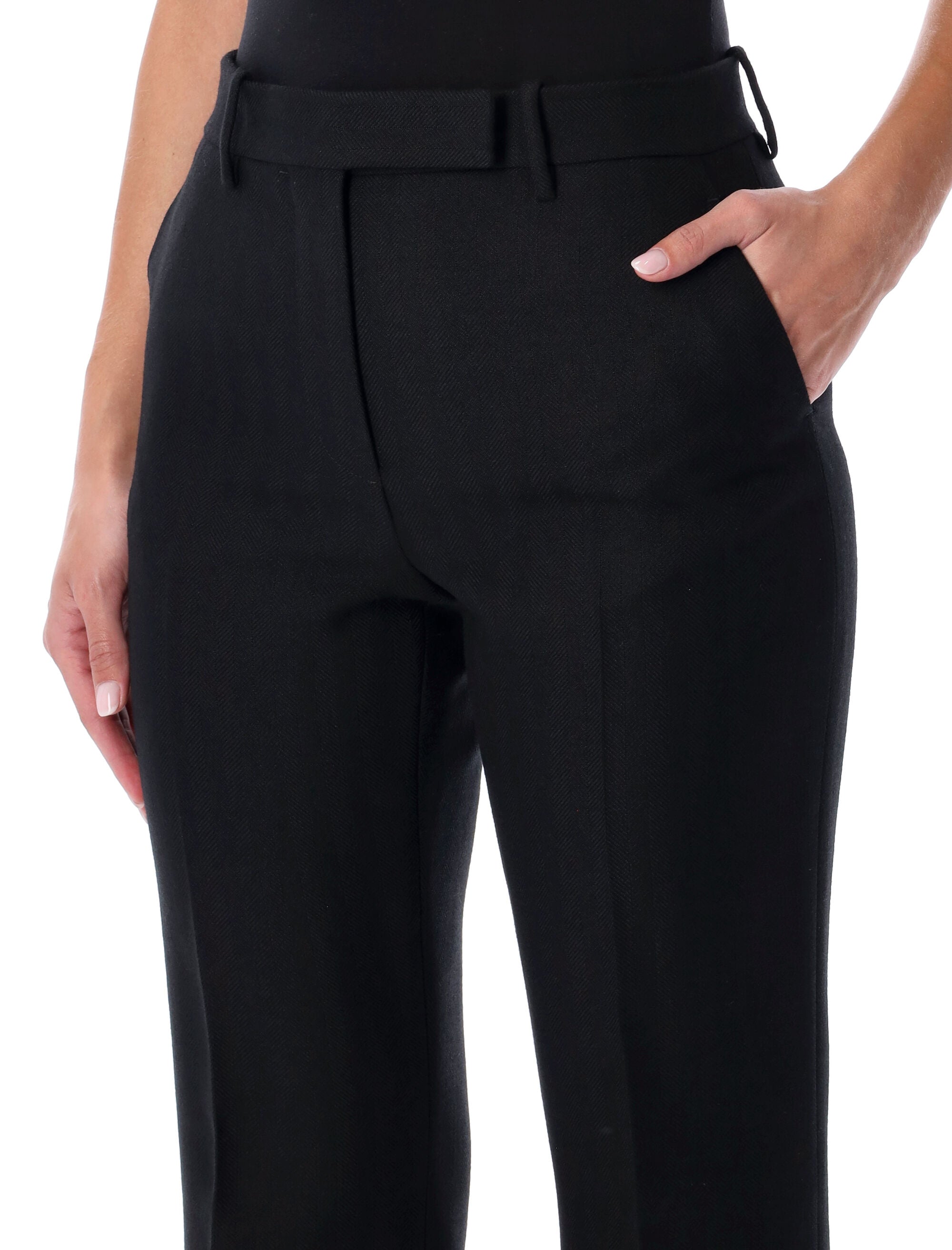 Tom Ford black tailored straight-leg trousers in herringbone wool Pant
