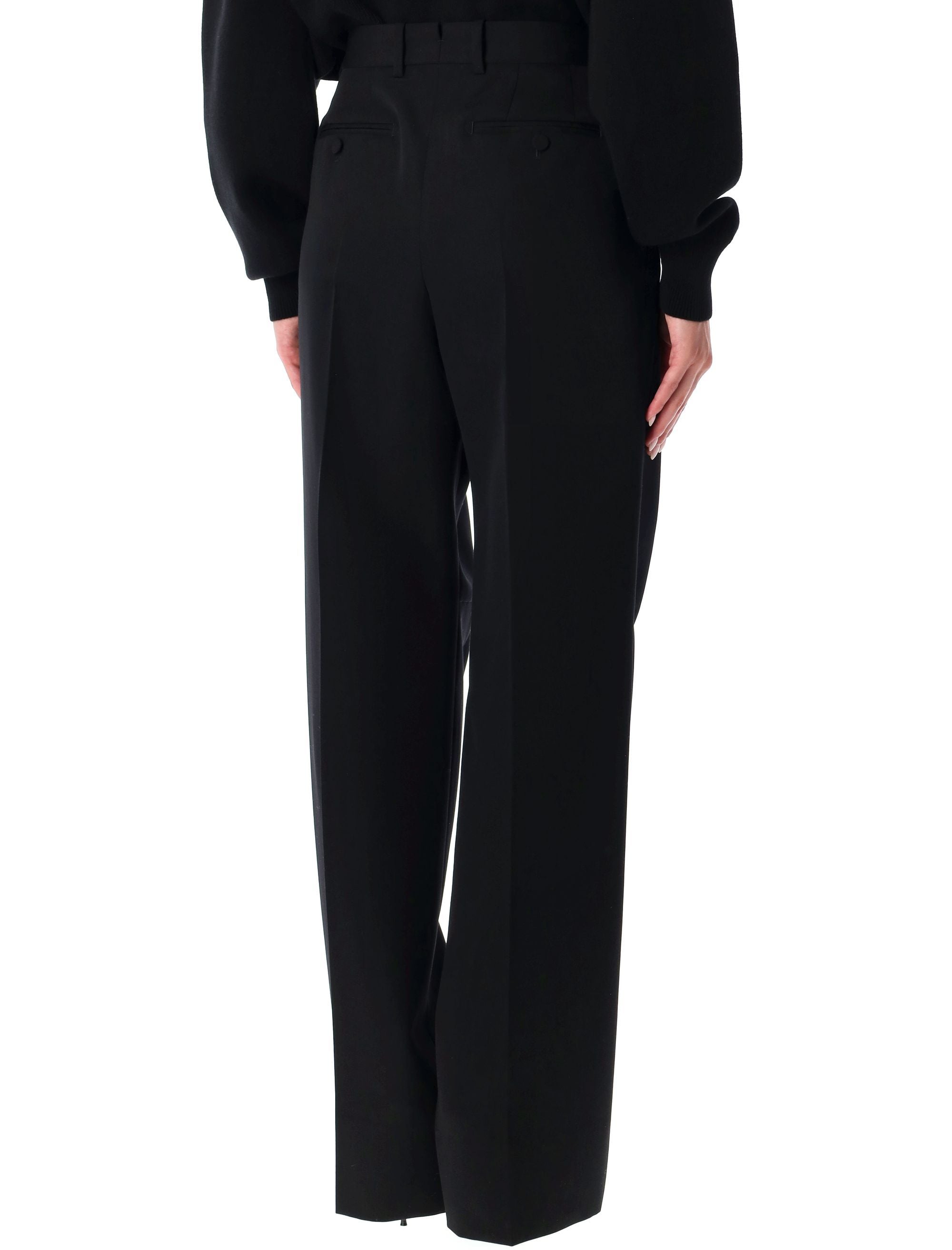 Black Wool Tailored Wide-Leg Trousers Lining Pant