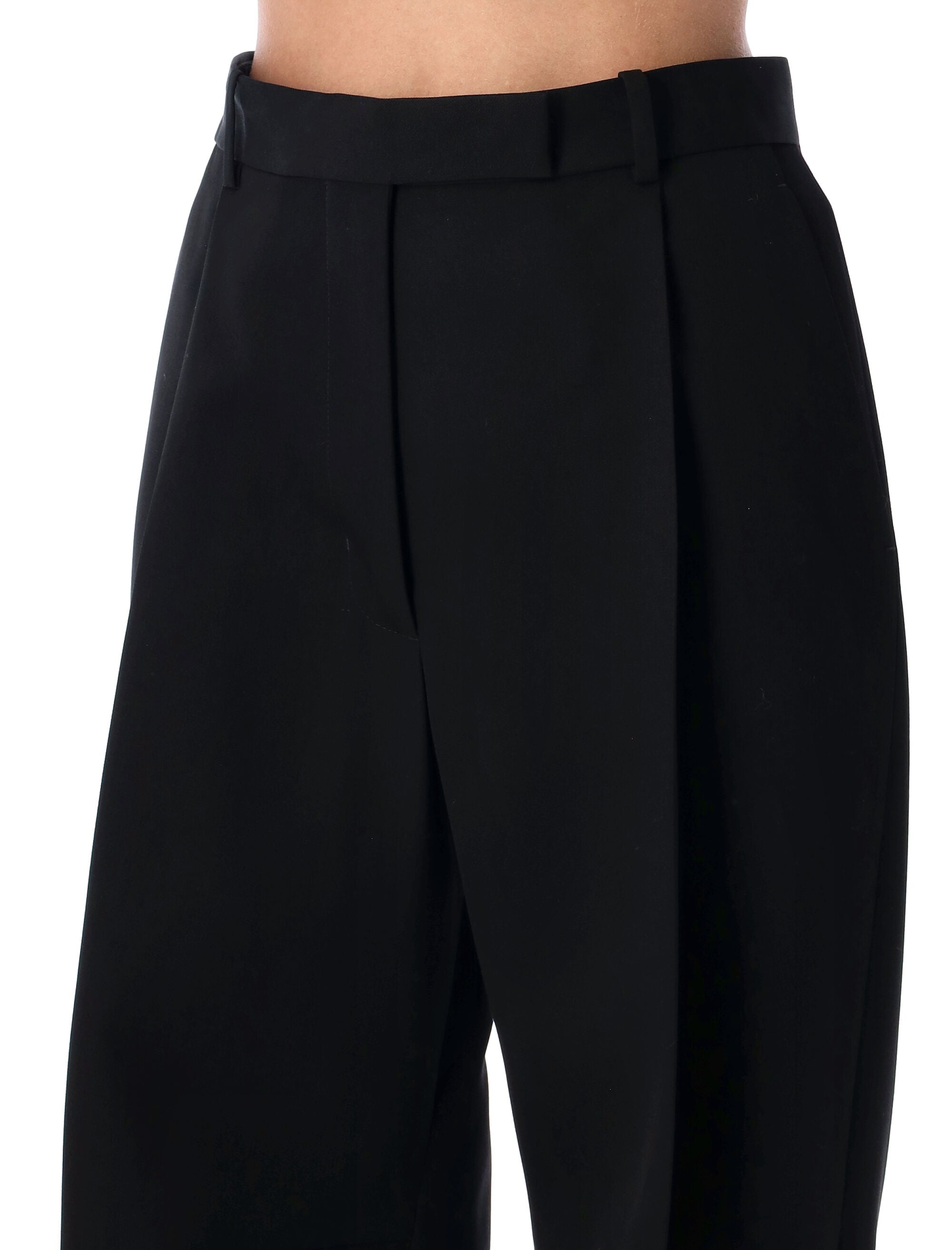 Black Wool Tailored Wide-Leg Trousers Lining Pant