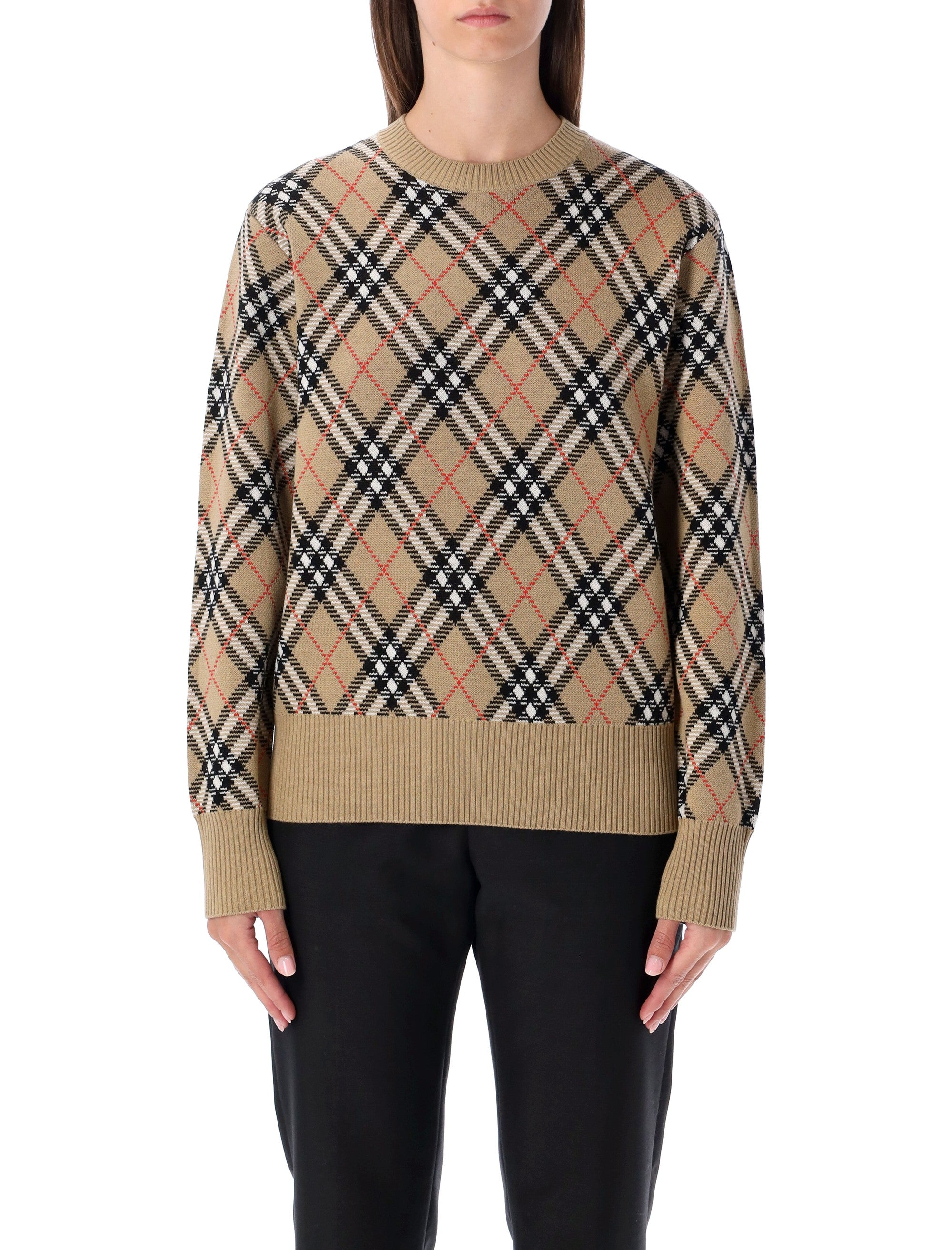 Burberry London Wool Blend Check Sweater Sand Ip
