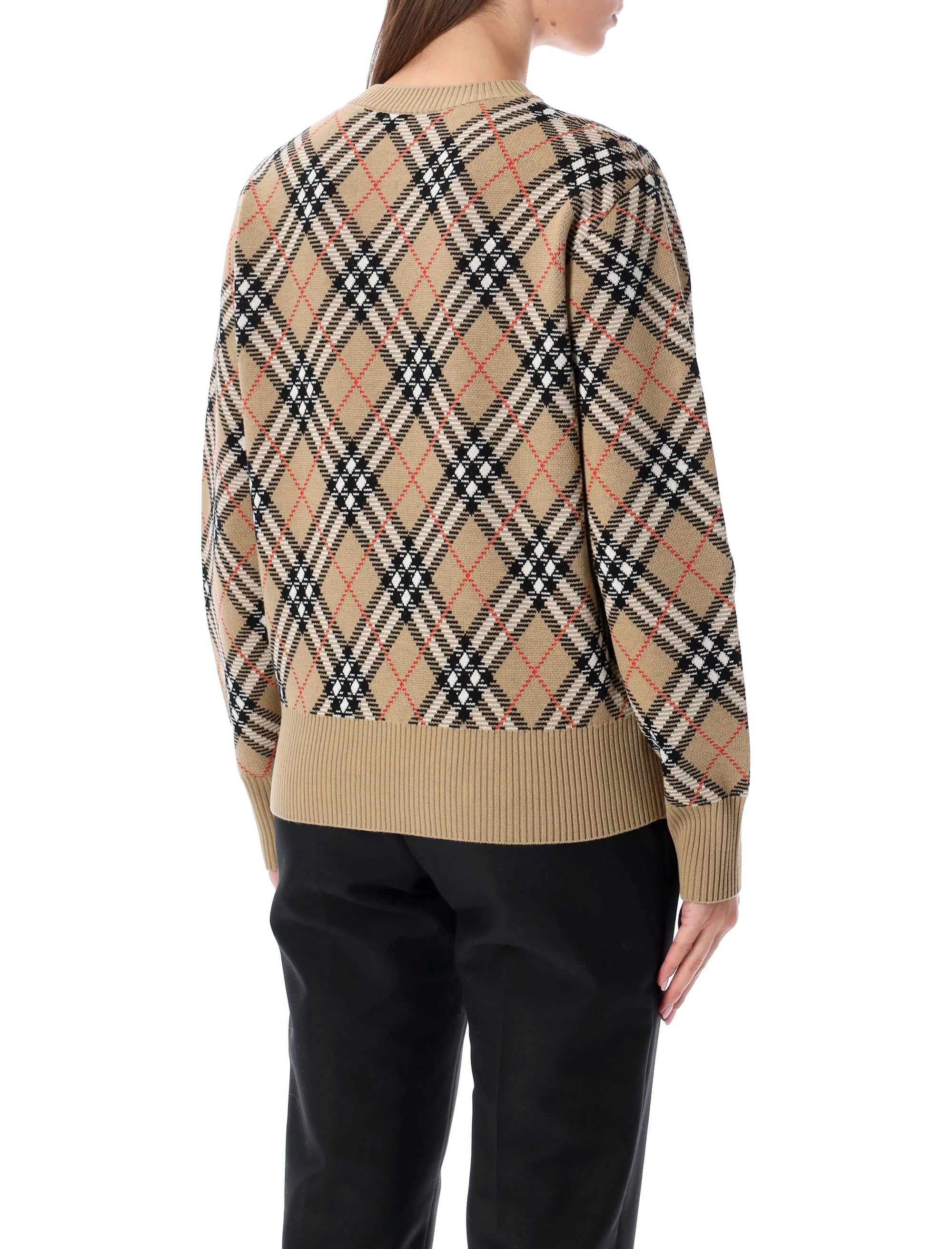 Burberry London Wool Blend Check Sweater Sand Ip