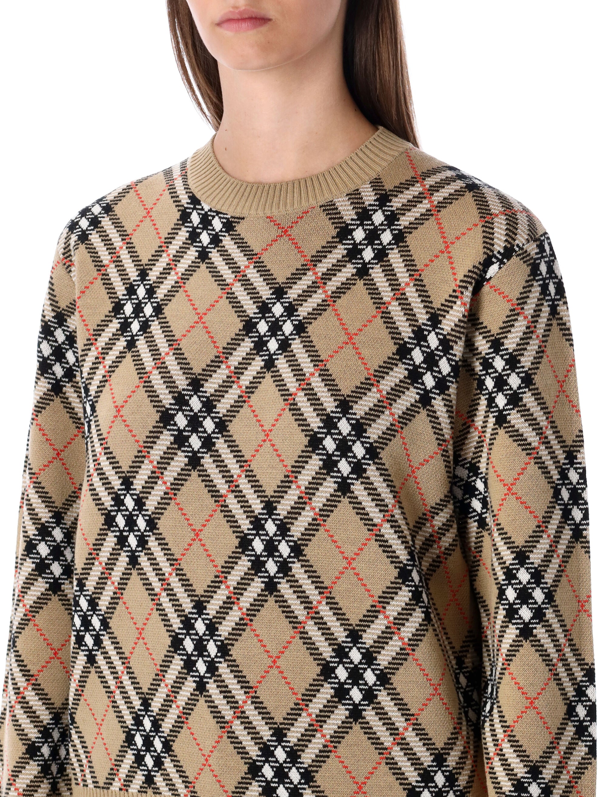 Burberry London Wool Blend Check Sweater Sand Ip