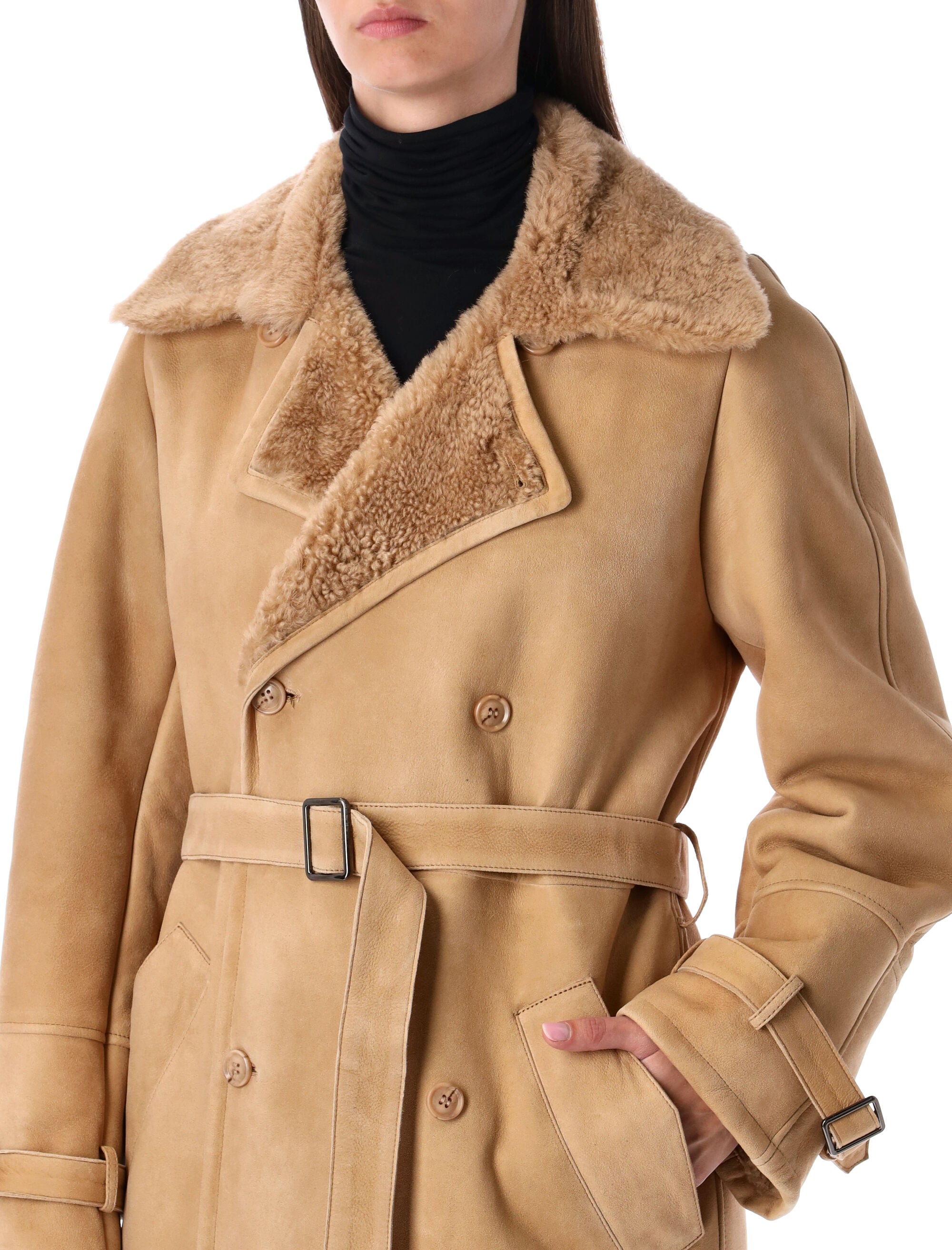 S.w.o.r.d. 6.644 Long Shearling Coat Beige Sheepskin Leather Jacket