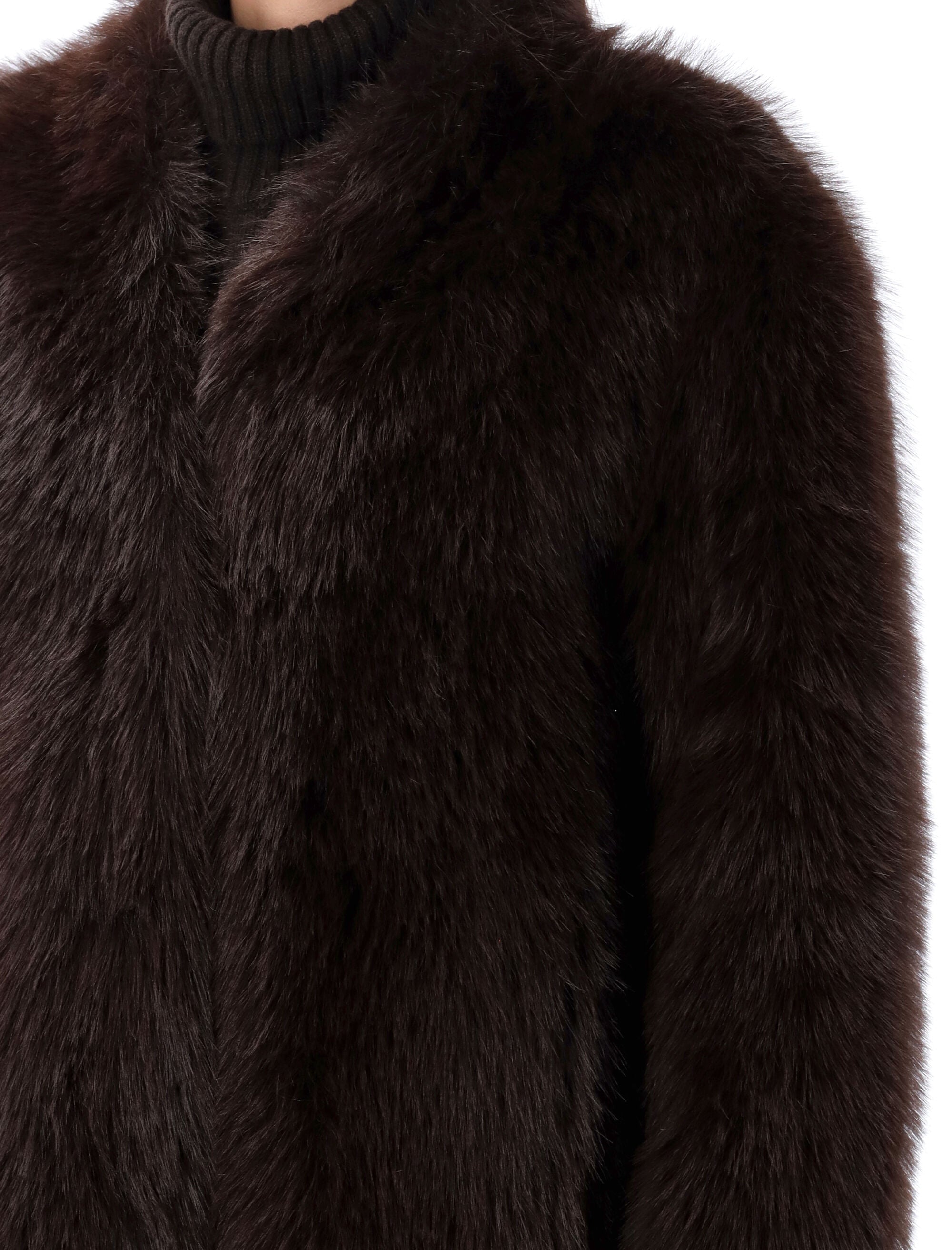 Eco Fur Coat Dark Coffee Polyester