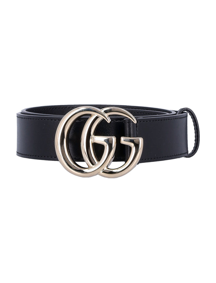 GG Marmont thin leather belt Black Calf Skin