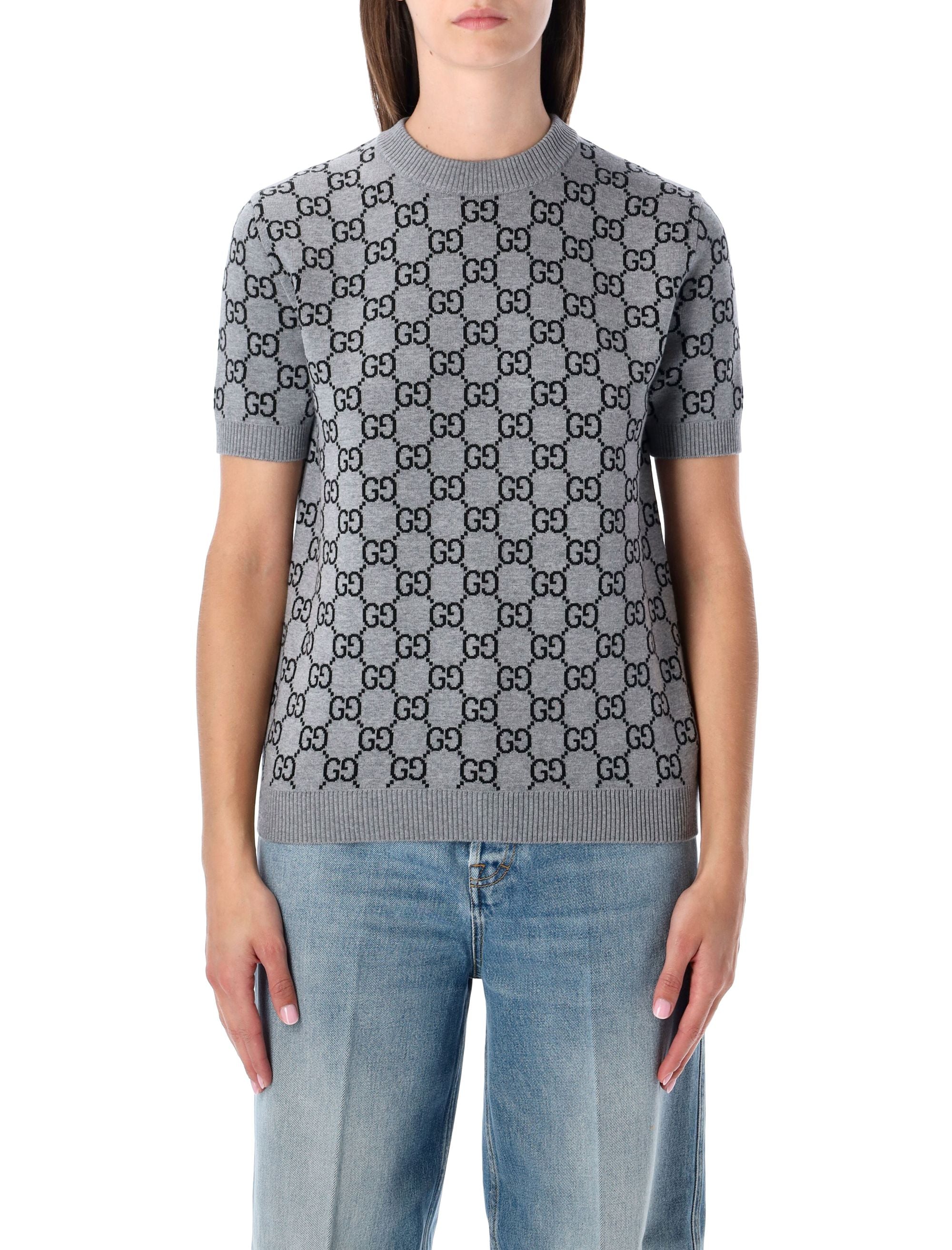 Gucci GG Monogram Short Sleeve Reversible Sweater Grey Black Wool
