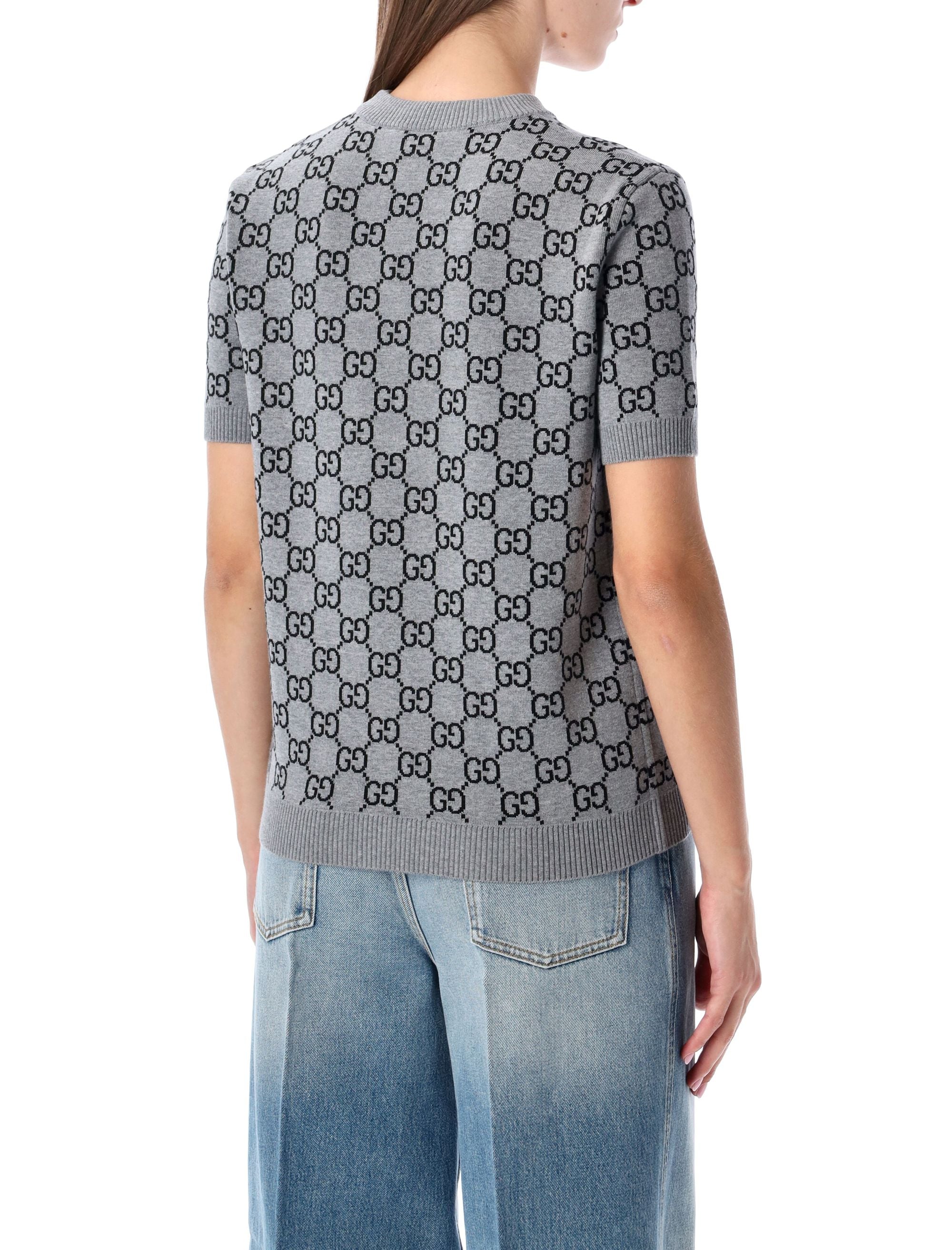 Gucci GG Monogram Short Sleeve Reversible Sweater Grey Black Wool
