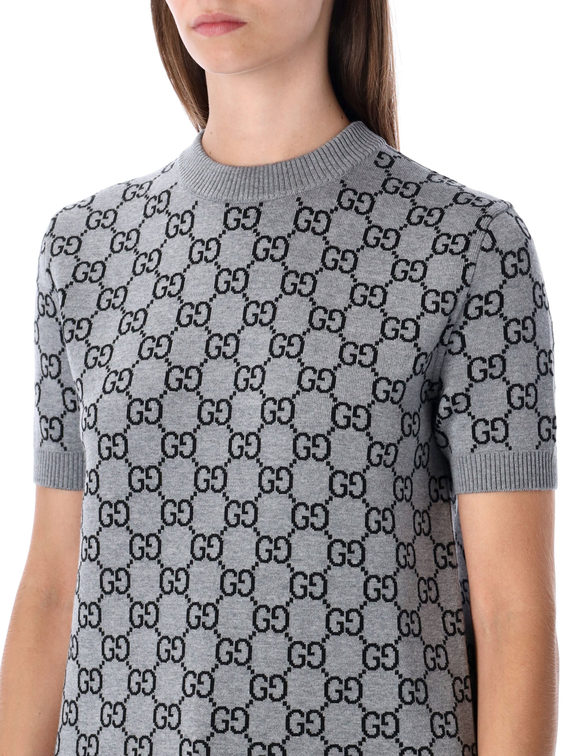 Gucci GG Monogram Short Sleeve Reversible Sweater Grey Black Wool