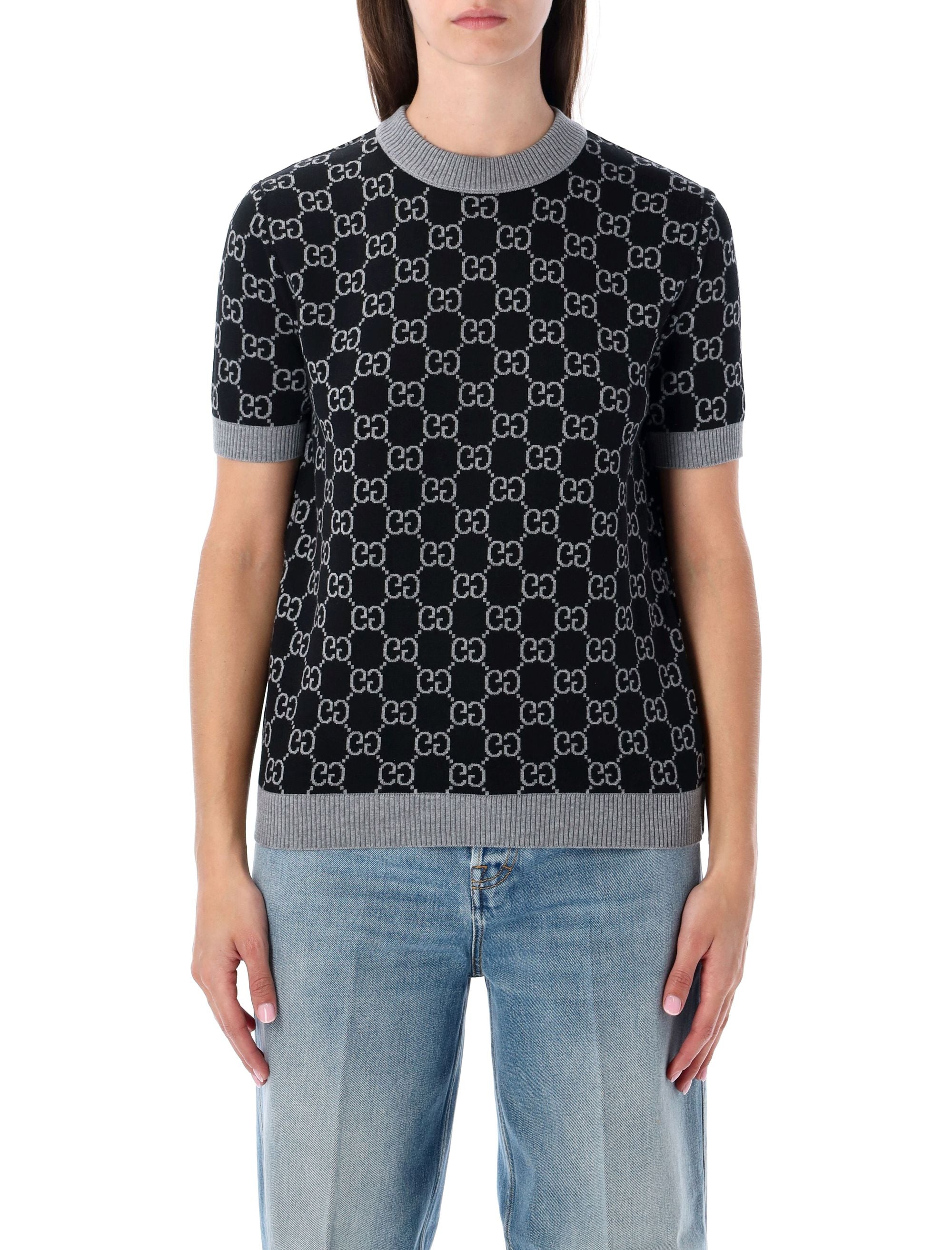 Gucci GG Monogram Short Sleeve Reversible Sweater Grey Black Wool
