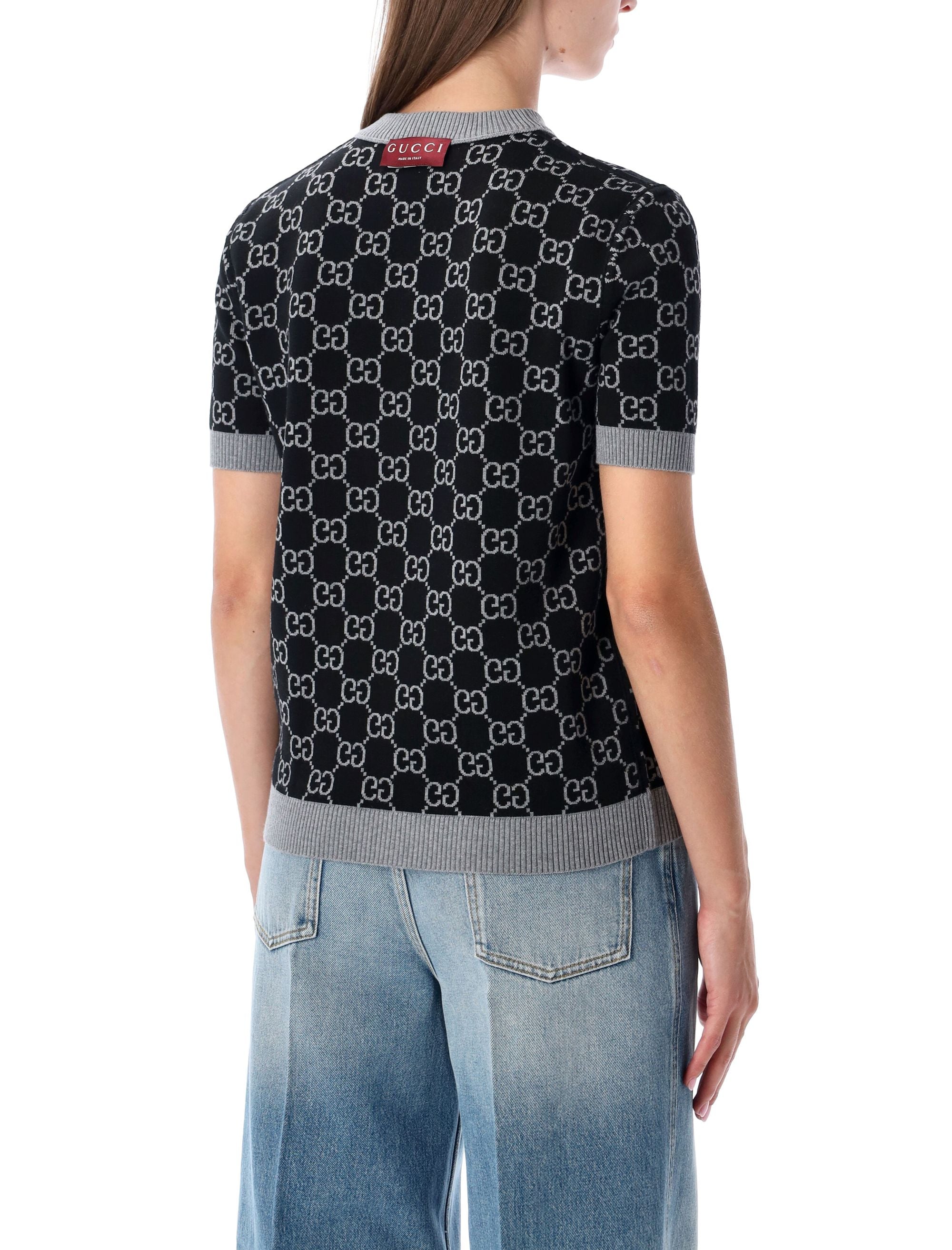 Gucci GG Monogram Short Sleeve Reversible Sweater Grey Black Wool