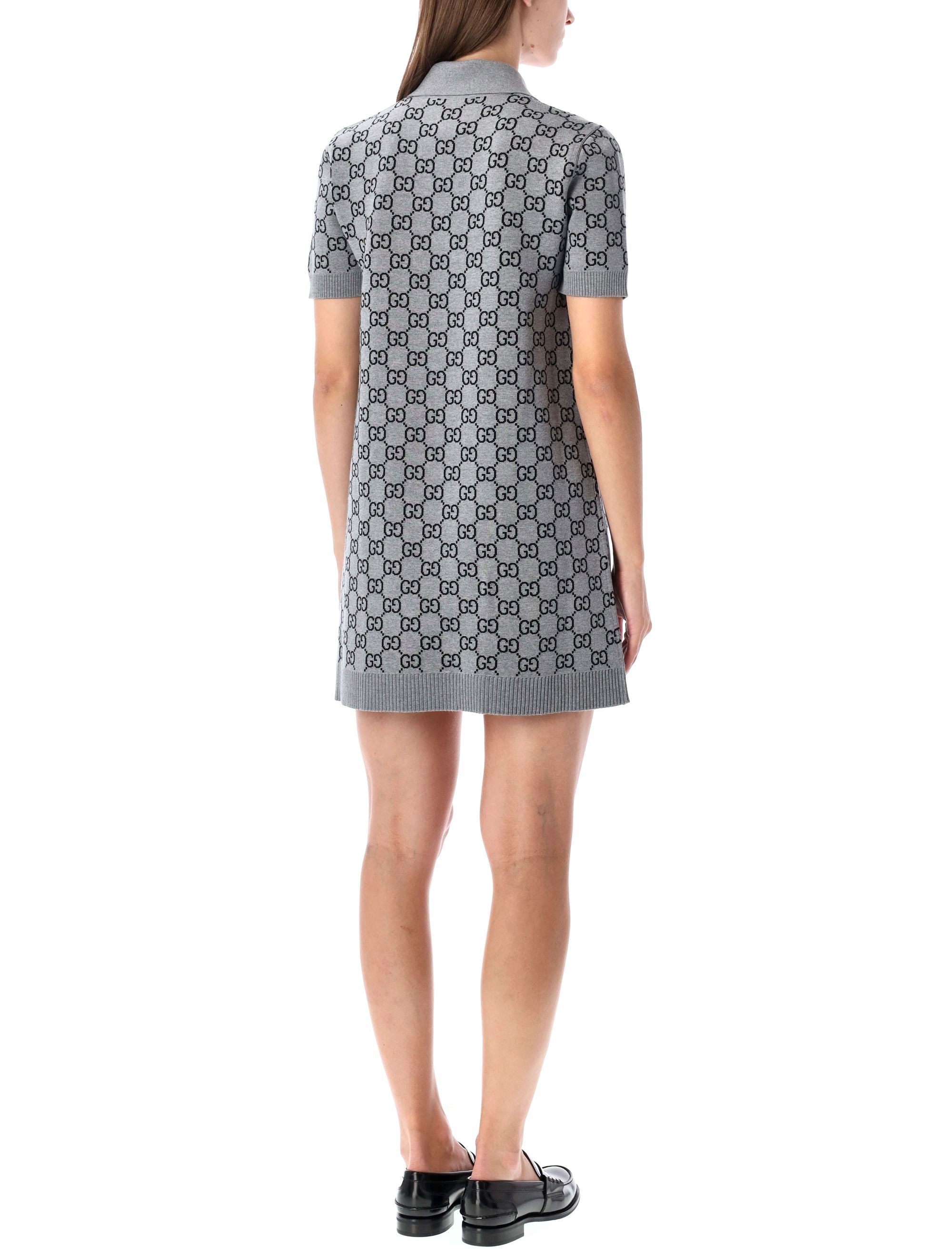 Gucci GG Monogram Polo Reversible Mini Dress Grey Black Wool
