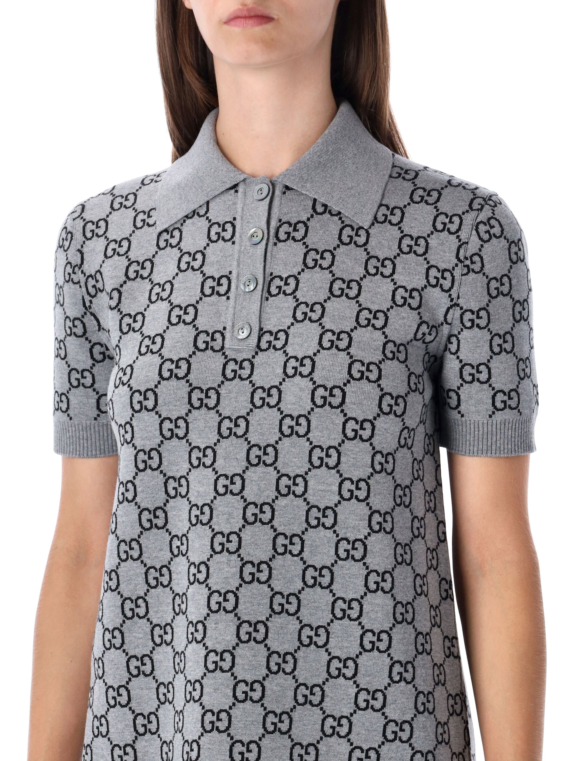 Gucci GG Monogram Polo Reversible Mini Dress Grey Black Wool