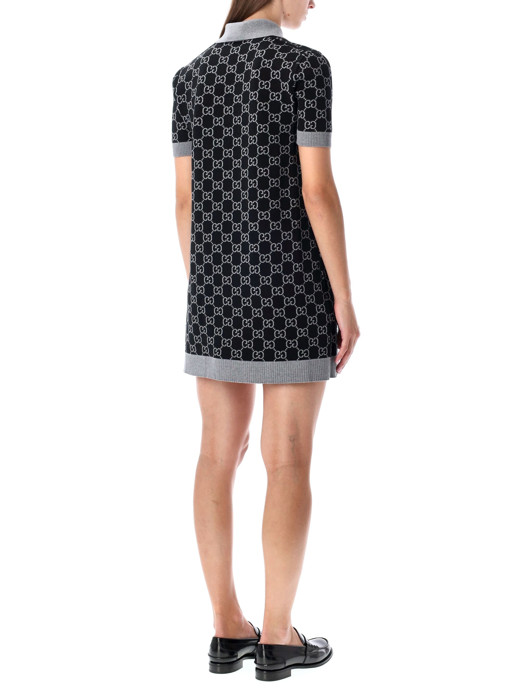 Gucci GG Monogram Polo Reversible Mini Dress Grey Black Wool