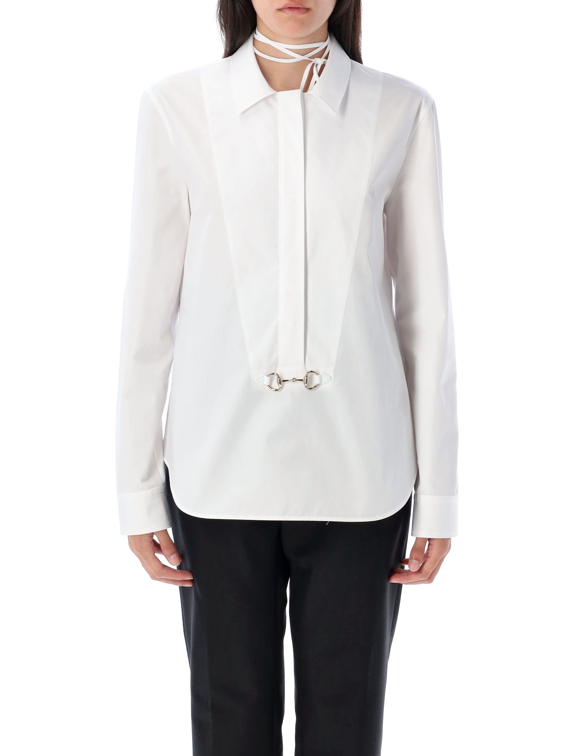 Cotton poplin shirt with Horsebit White