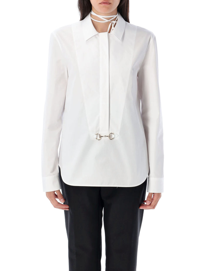 Cotton poplin shirt with Horsebit White