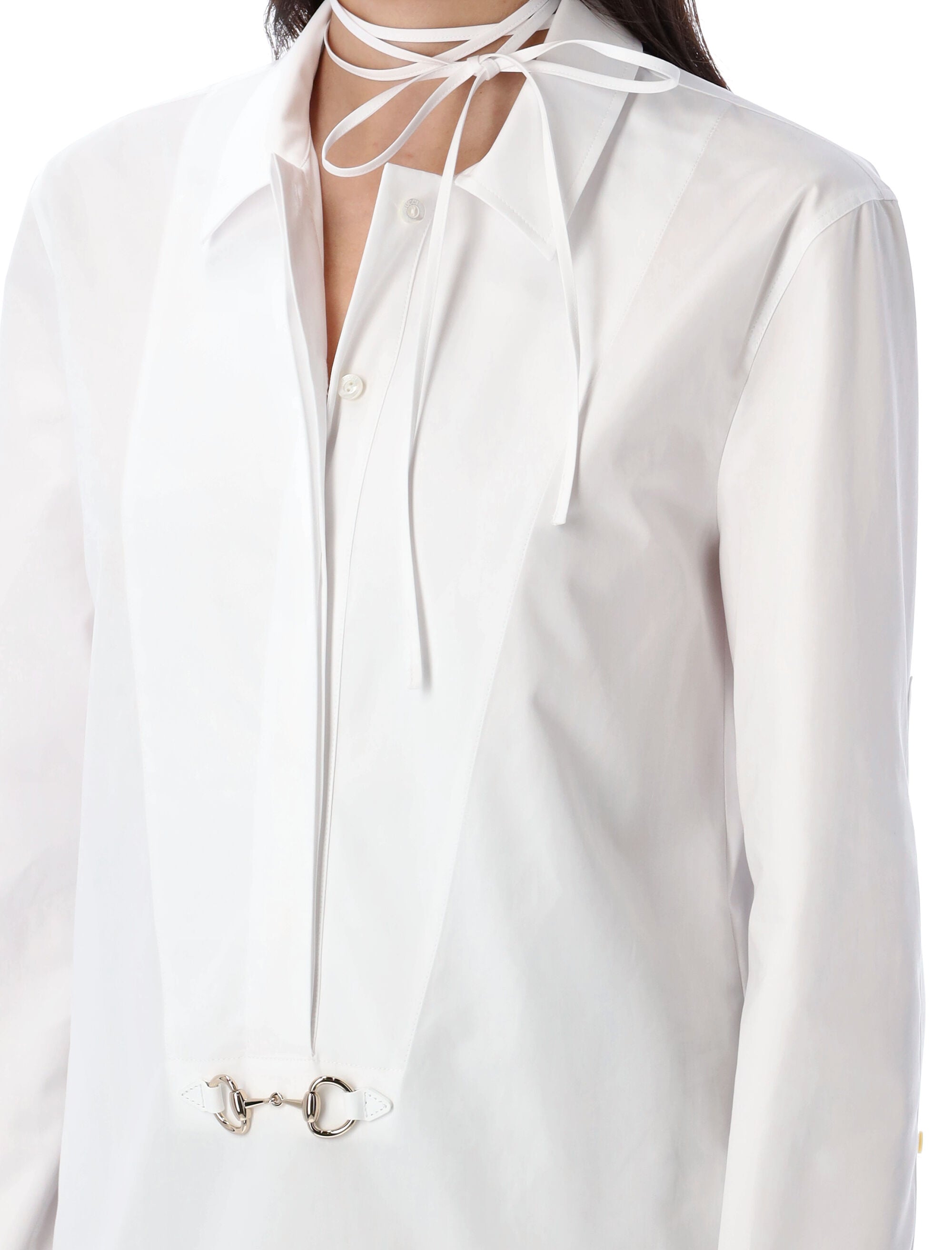 Cotton poplin shirt with Horsebit White