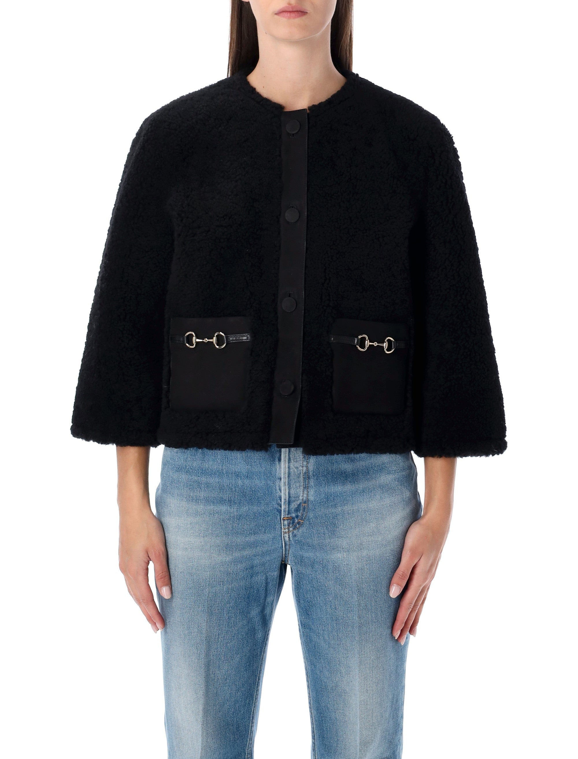 Gucci shearling jacket with Horsebit details Black Lamb Fur Trim