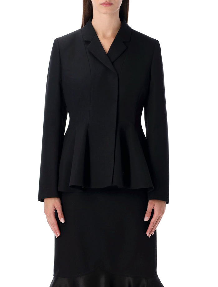 Fendi black wool tailored peplum jacket Virgin Lining Blazer