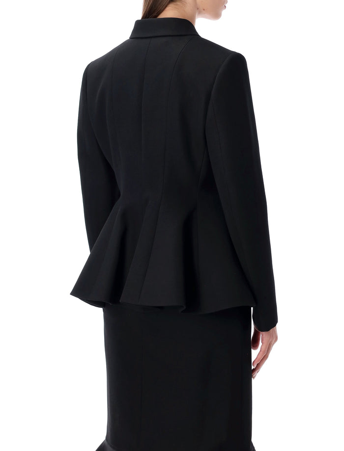 Fendi black wool tailored peplum jacket Virgin Lining Blazer