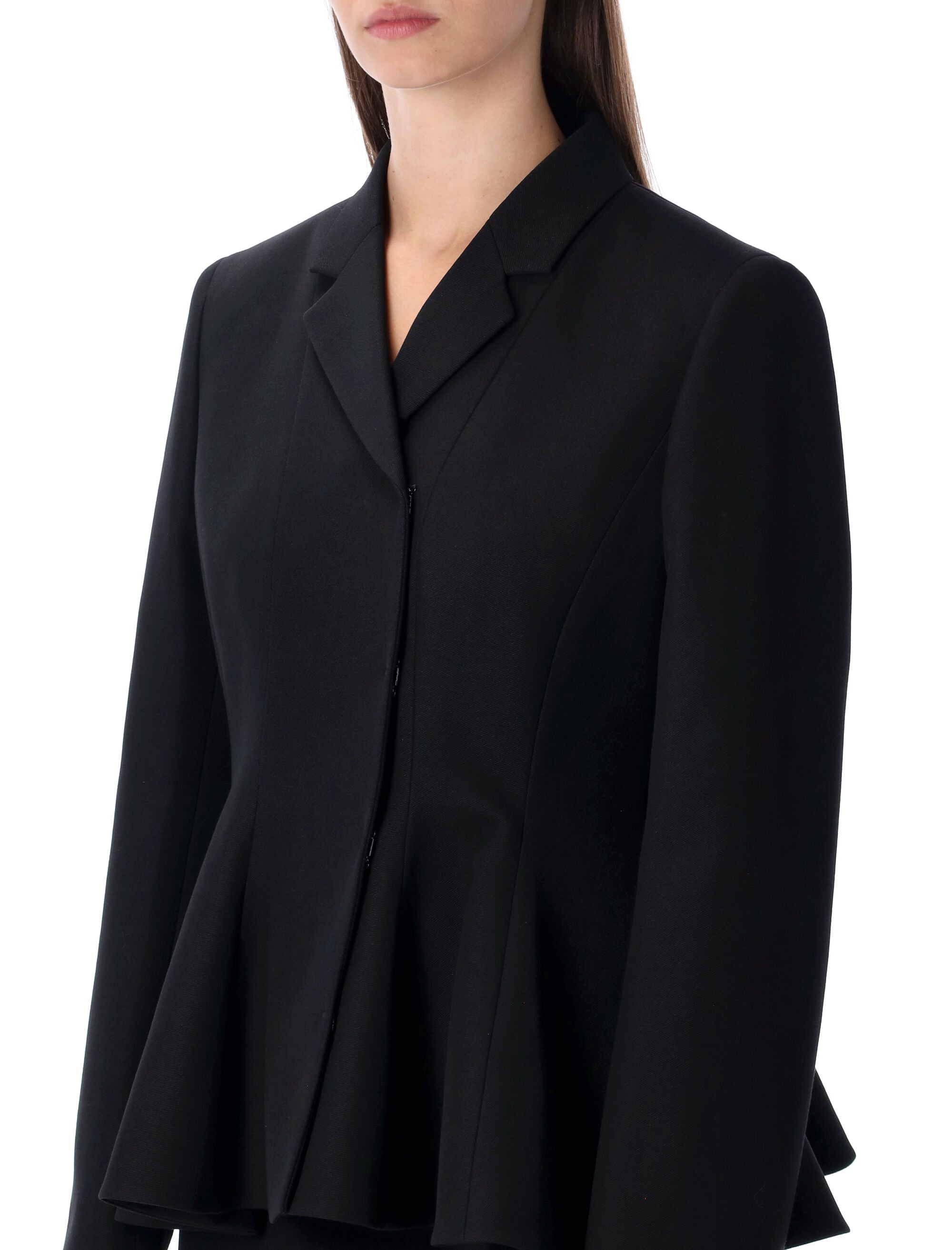 Fendi black wool tailored peplum jacket Virgin Lining Blazer
