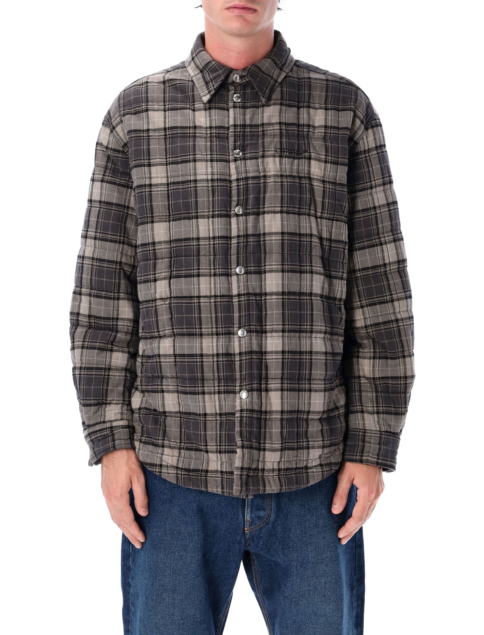 Off-White Padded Check Cotton Shirt Jacket with logo Dark Grey Lining