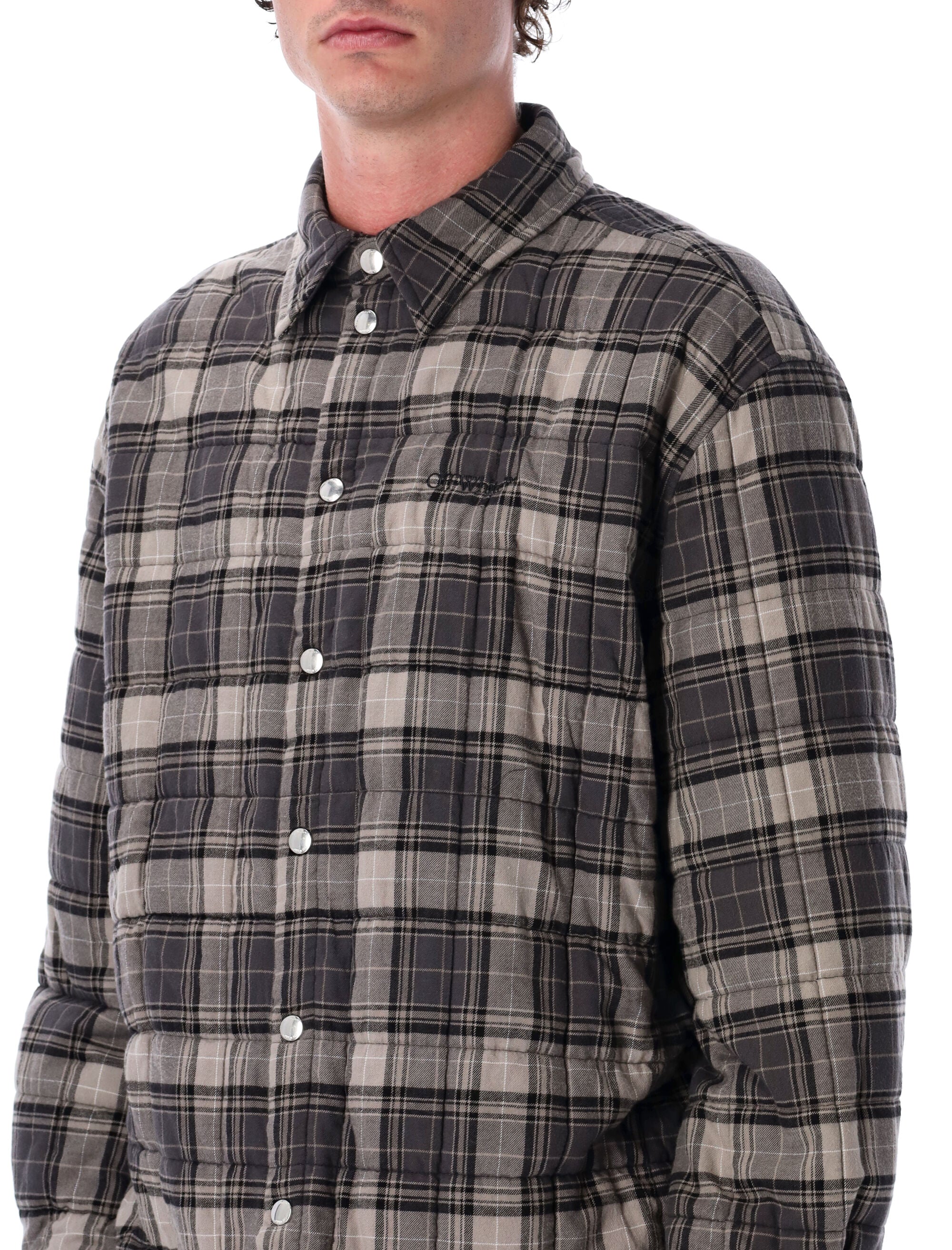 Off-White Padded Check Cotton Shirt Jacket with logo Dark Grey Lining