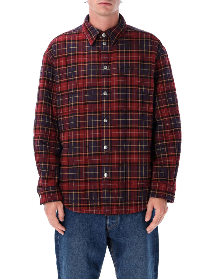 Off-White Padded Check Cotton Shirt Jacket with logo Burgundy Lining