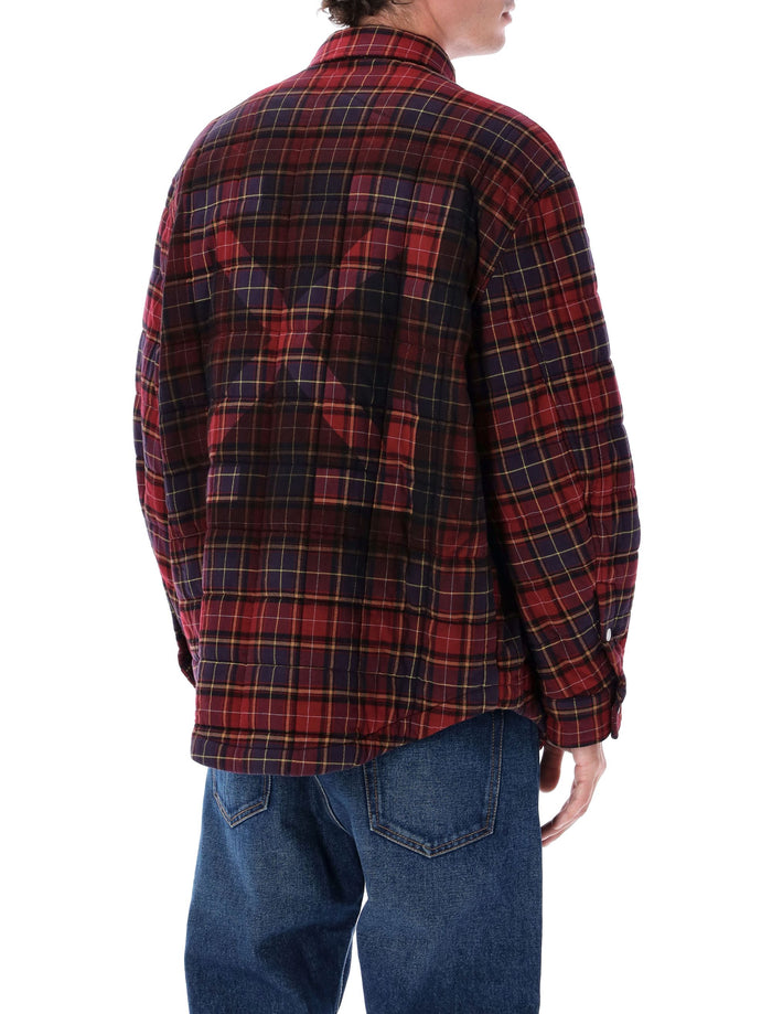 Off-White Padded Check Cotton Shirt Jacket with logo Burgundy Lining