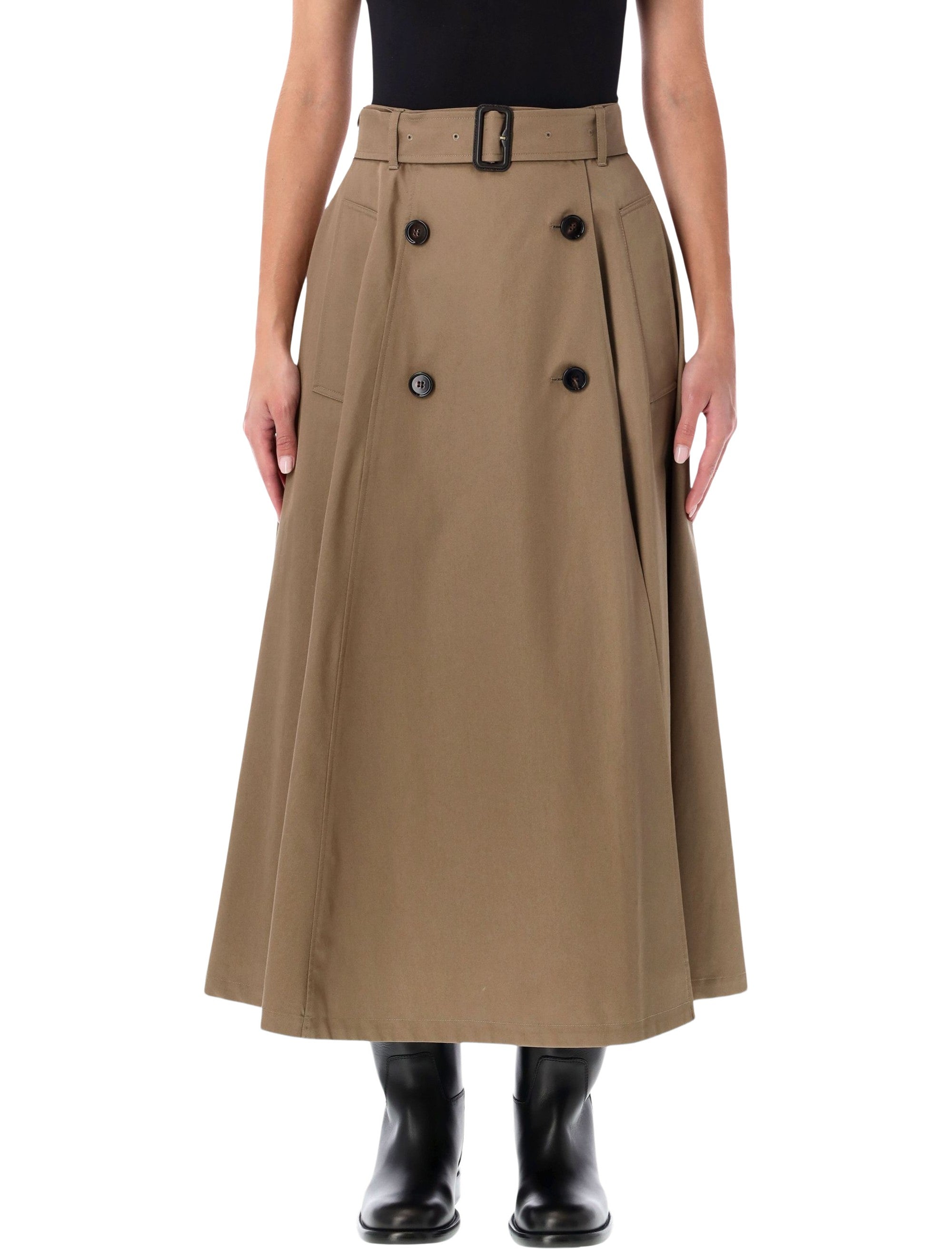 Burberry London gabardine trench midi skirt Clay Brown Cotton