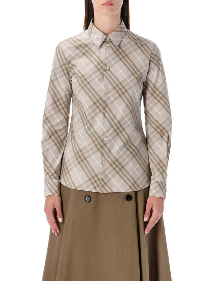 Burberry London Slim Fit Cotton Check Shirt Stone Grey