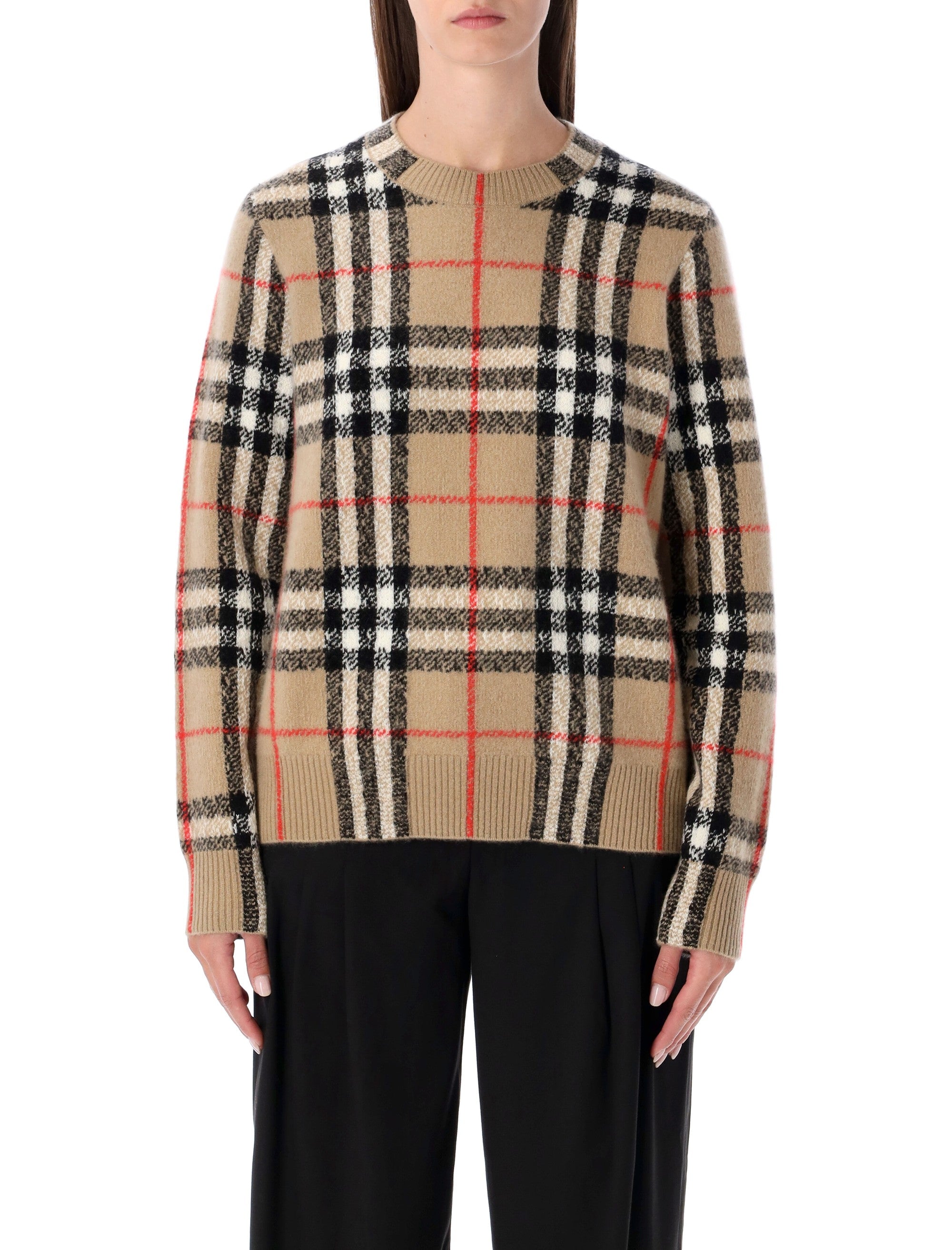 Burberry London Check wool-cashmere sweater Sand