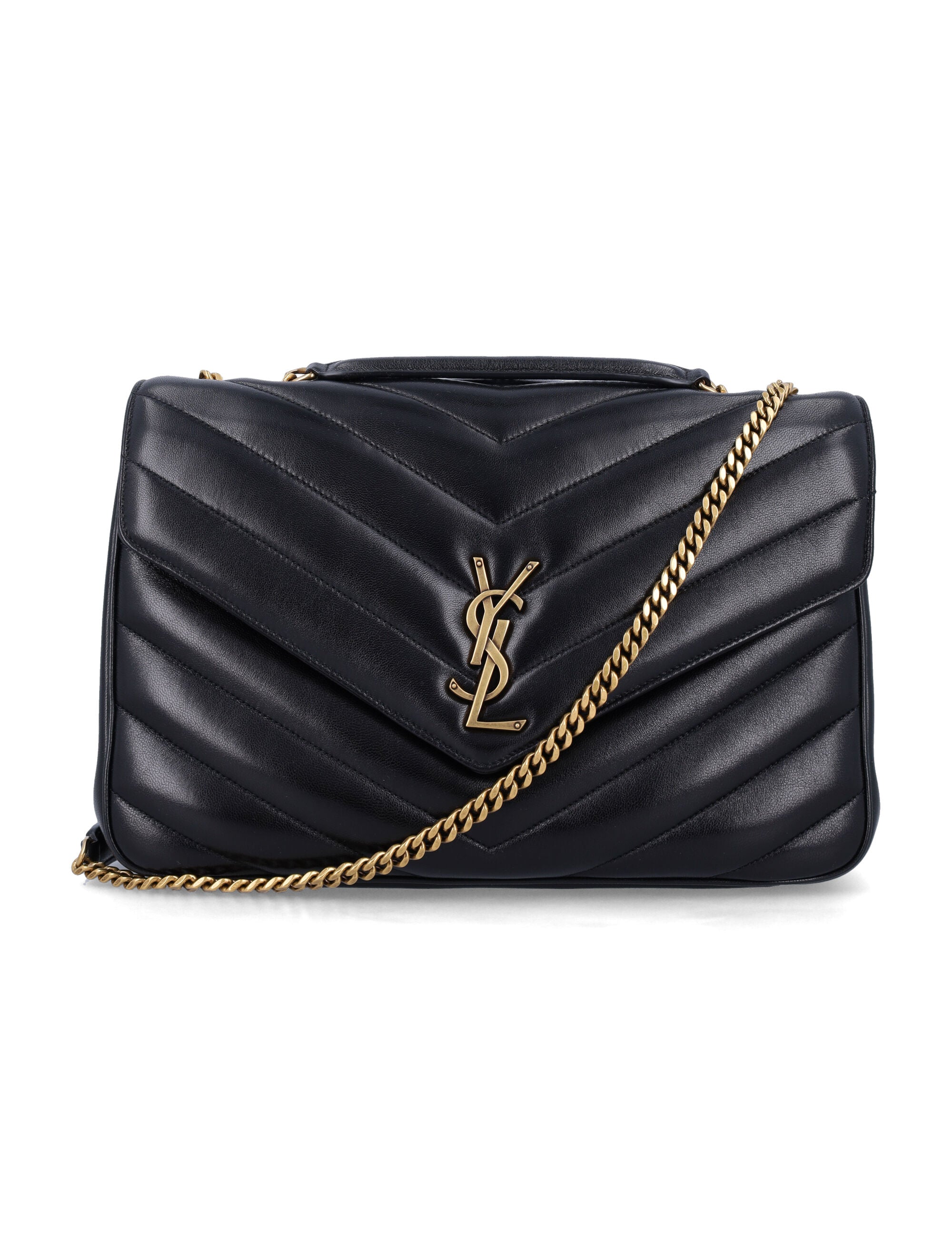 Saint Laurent Loulou Large Matelassé Lambskin Chain Bag Black Lamb Leather Shoulder