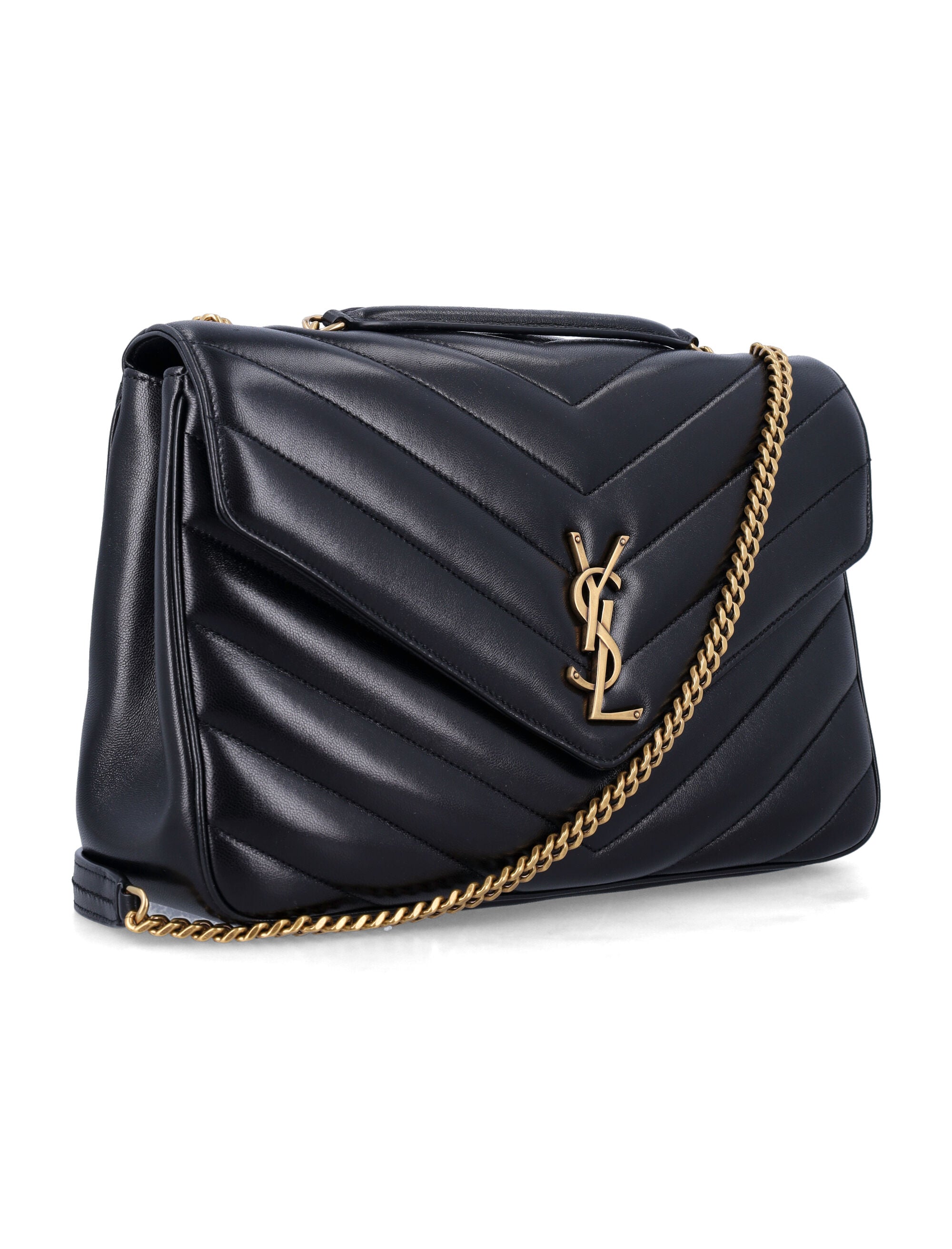 Saint Laurent Loulou Large Matelassé Lambskin Chain Bag Black Lamb Leather Shoulder