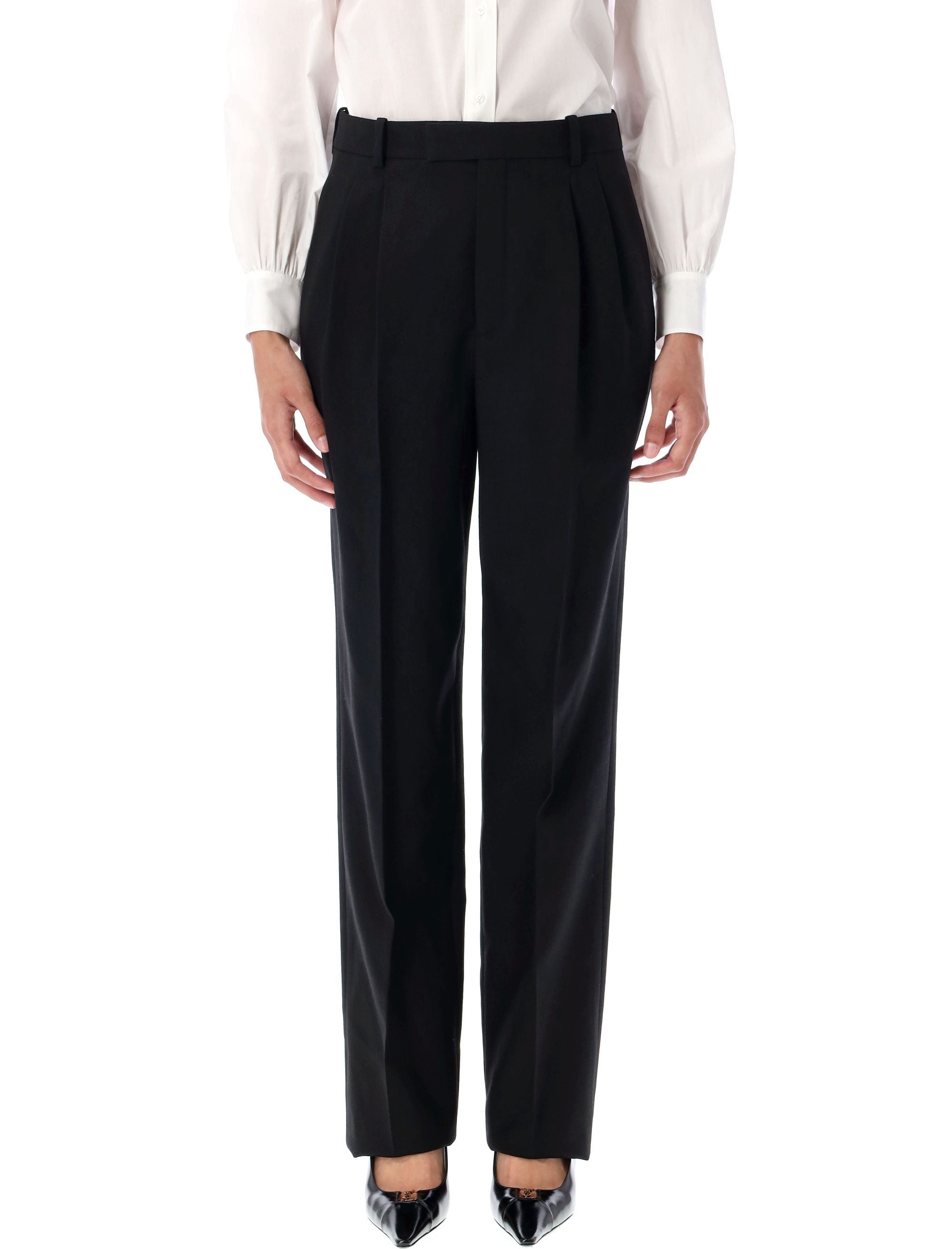 High waisted wool pants Black Pocket Lining