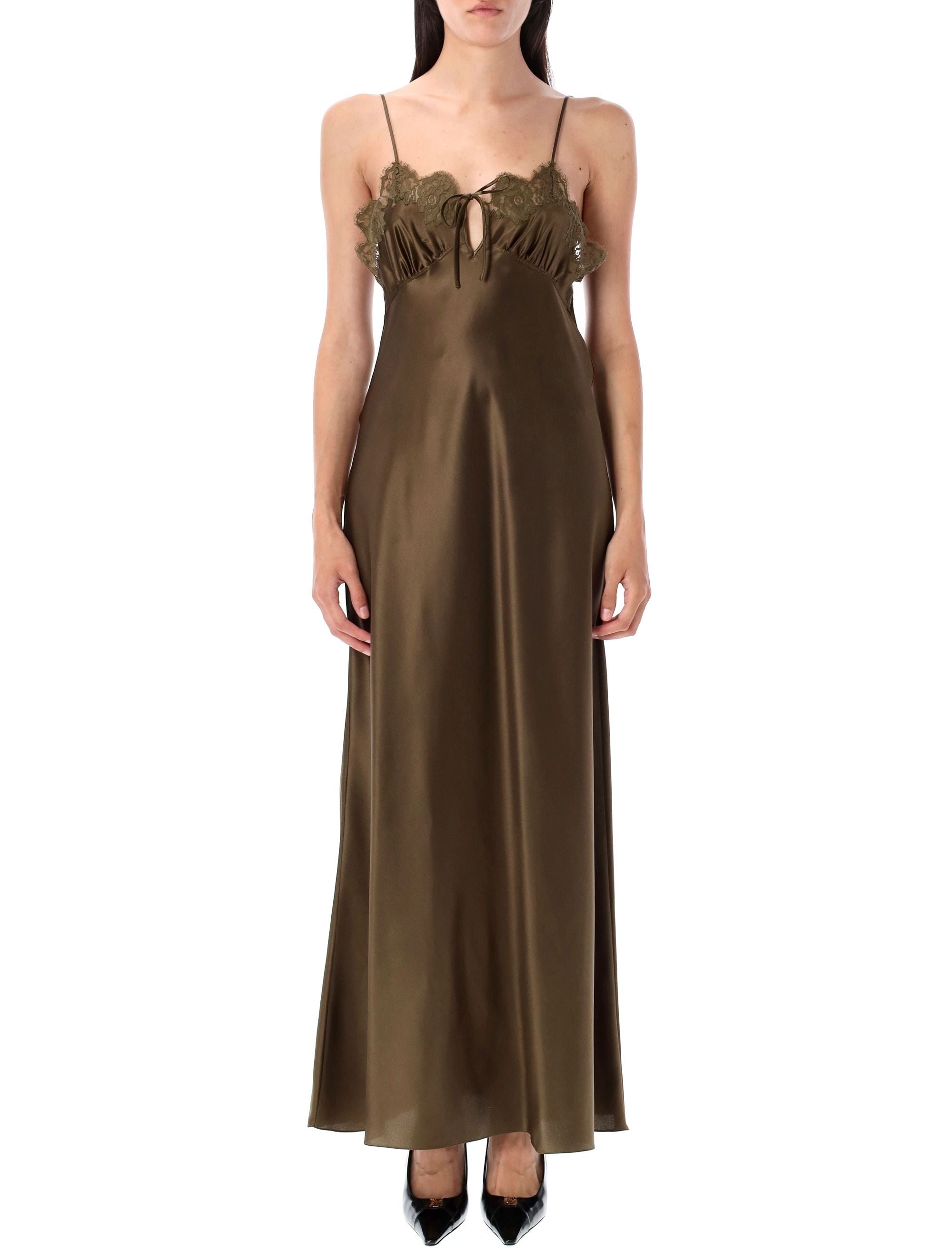 Silk satin slip dress Khaki
