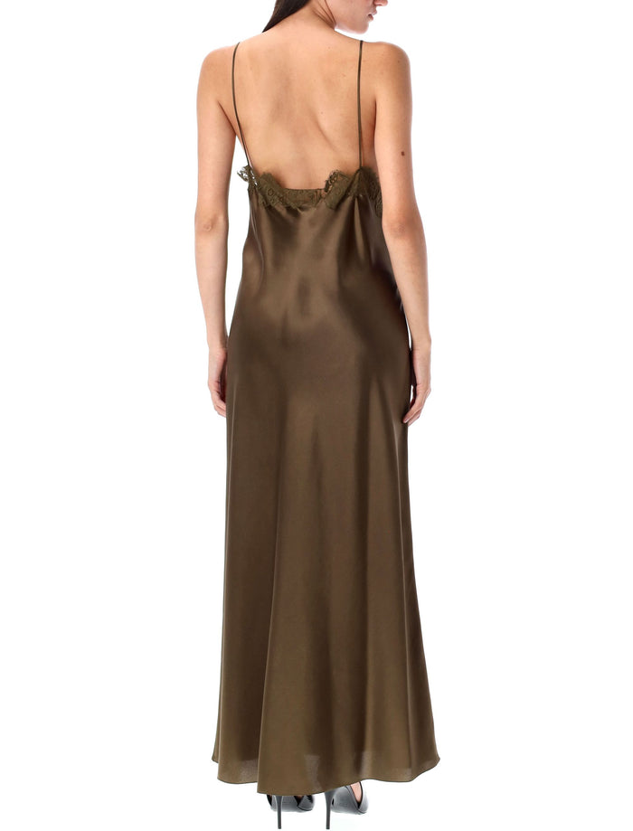 Silk Satin Slip Dress Khaki