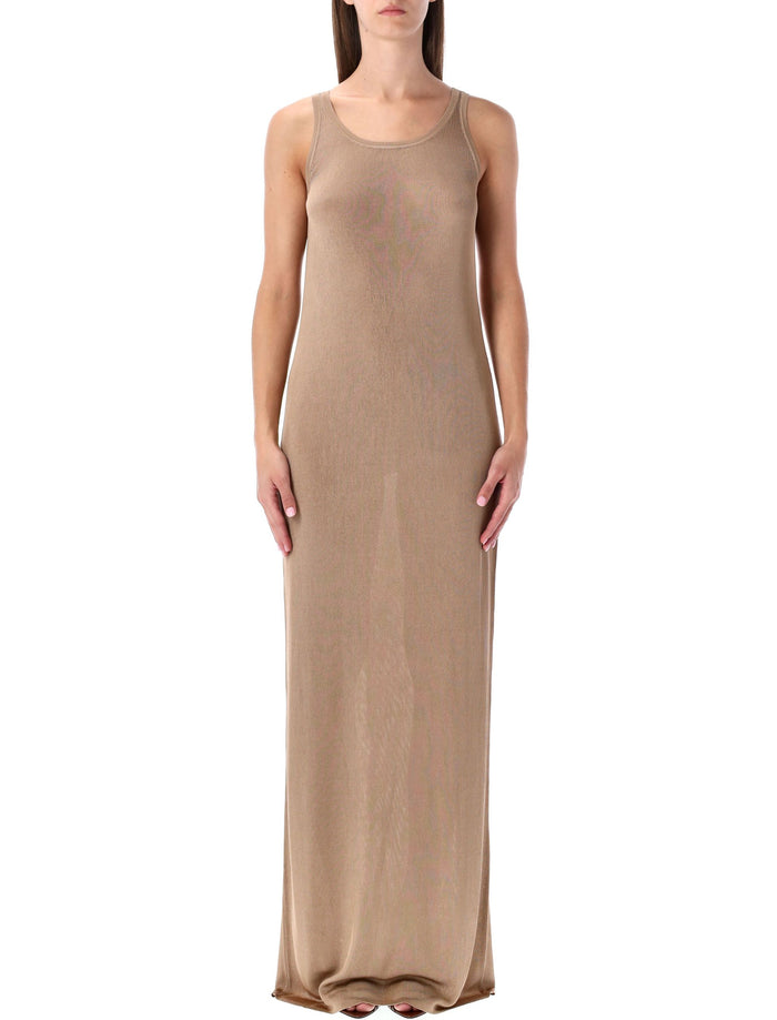 Beige rib-knit long tank dress Nude Viscose