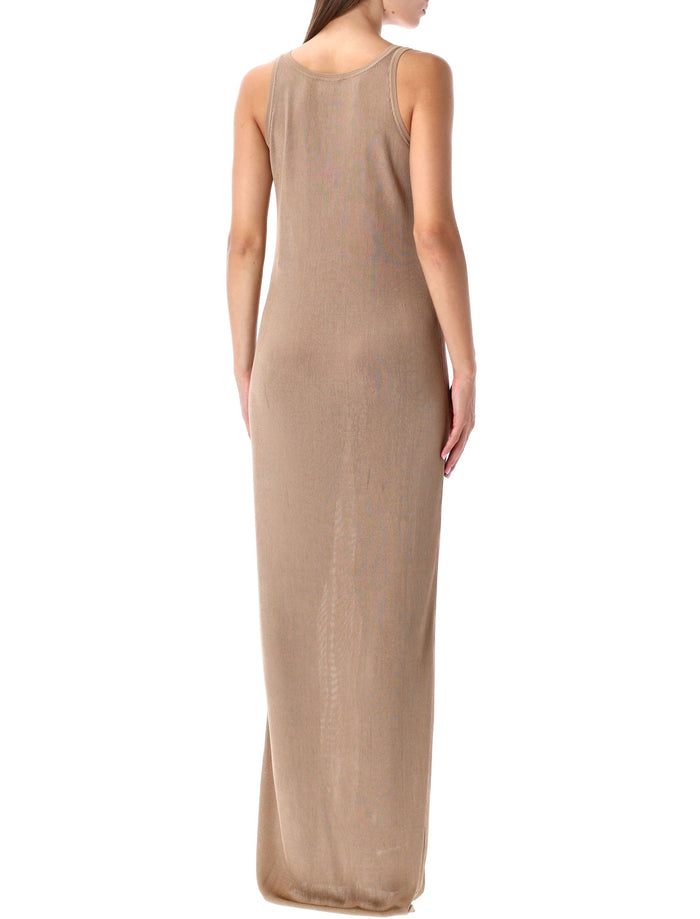 Beige rib-knit long tank dress Nude Viscose