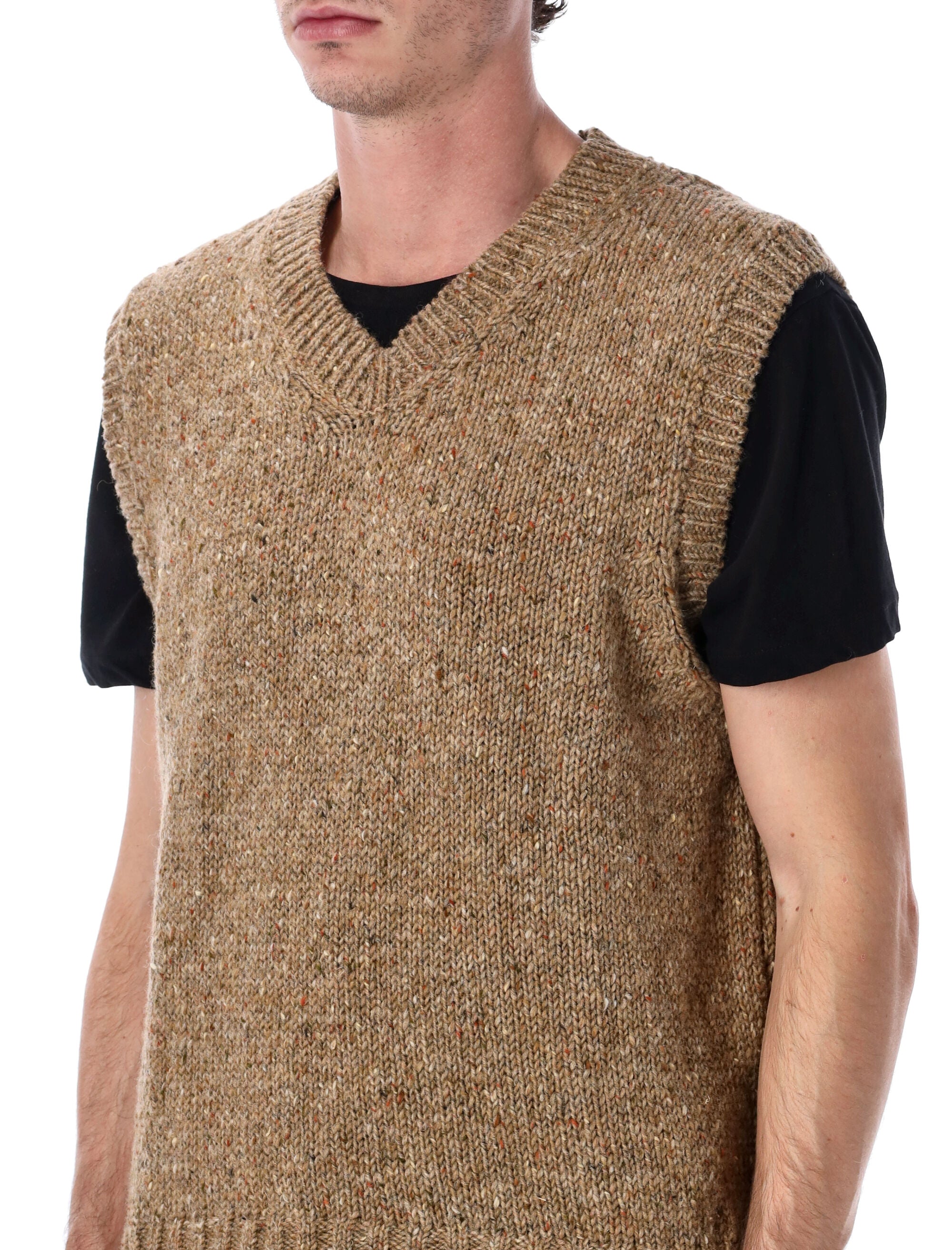 Howlin Cosmic Spiele wool v-neck slipover Beige Pure New Sweater