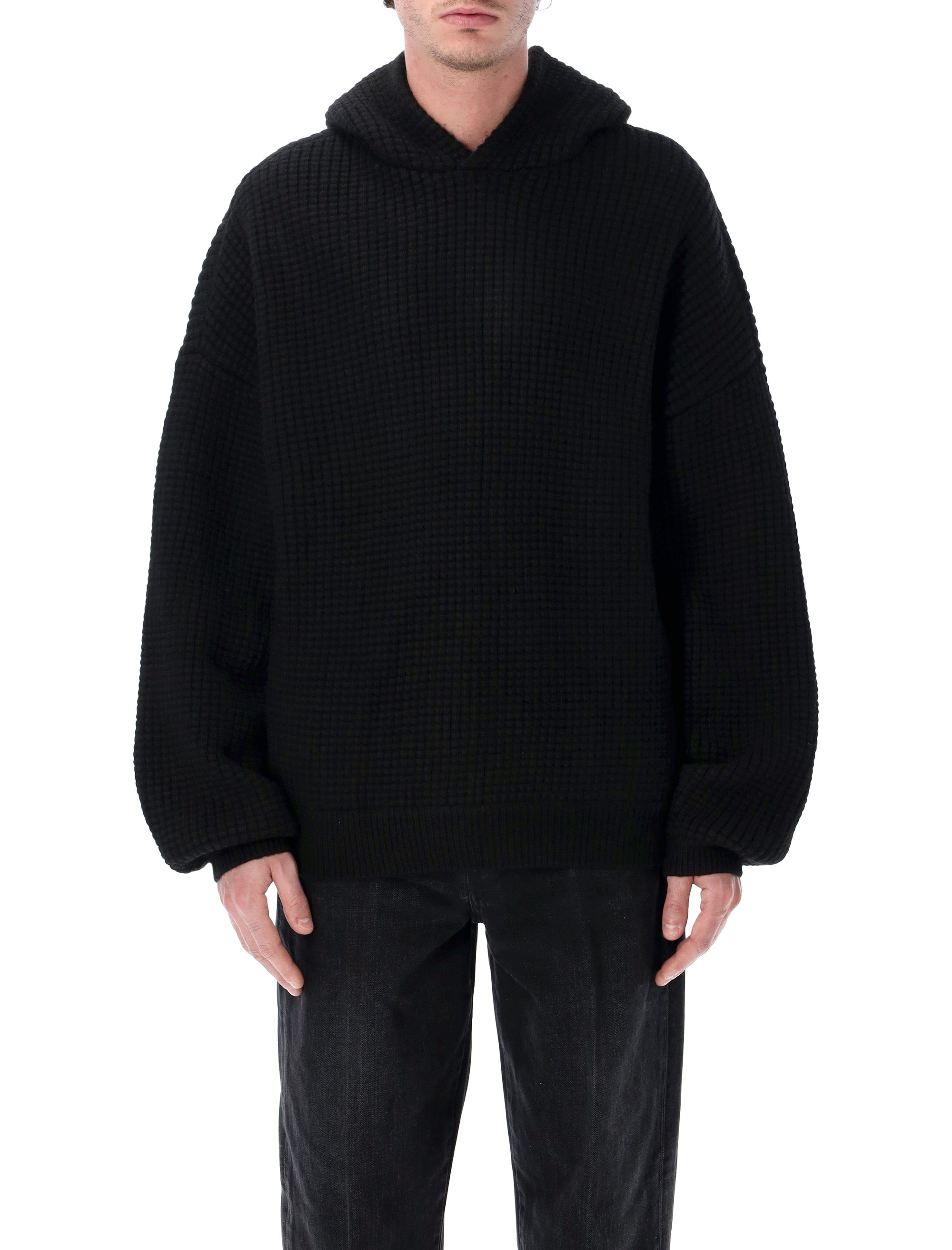 Fear of God Essentials black heavy Waffle hoodie Vintage Polyester Sweater