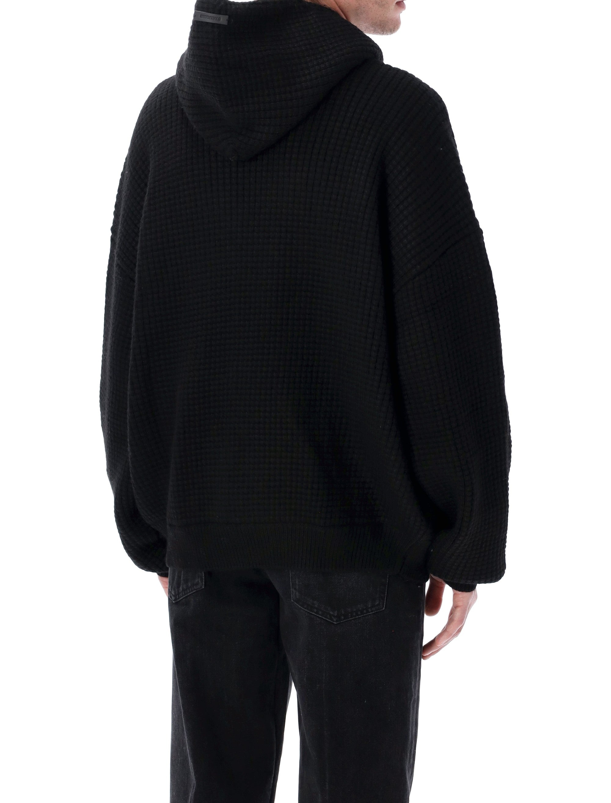 Fear of God Essentials black heavy Waffle hoodie Vintage Polyester Sweater