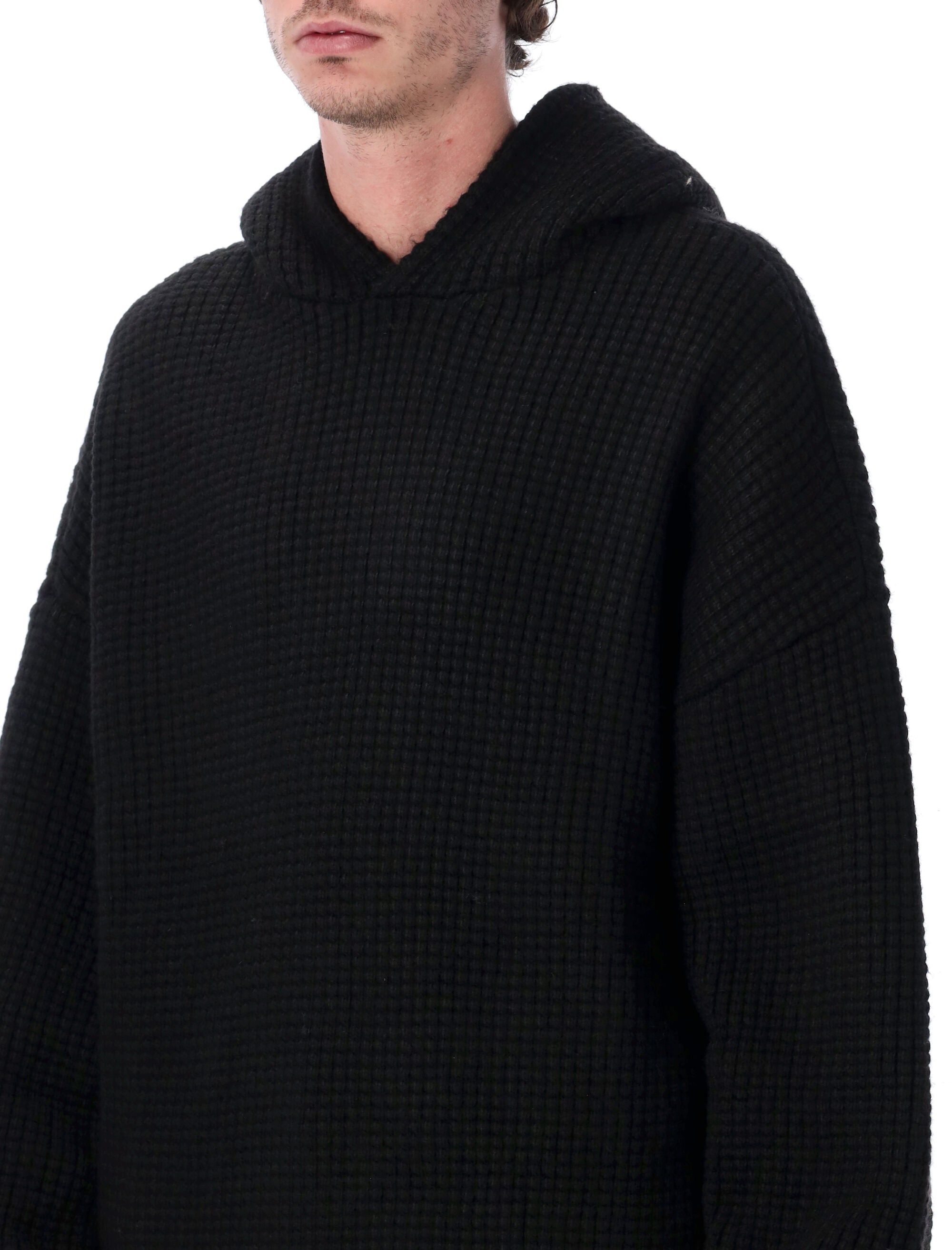 Fear of God Essentials black heavy Waffle hoodie Vintage Polyester Sweater