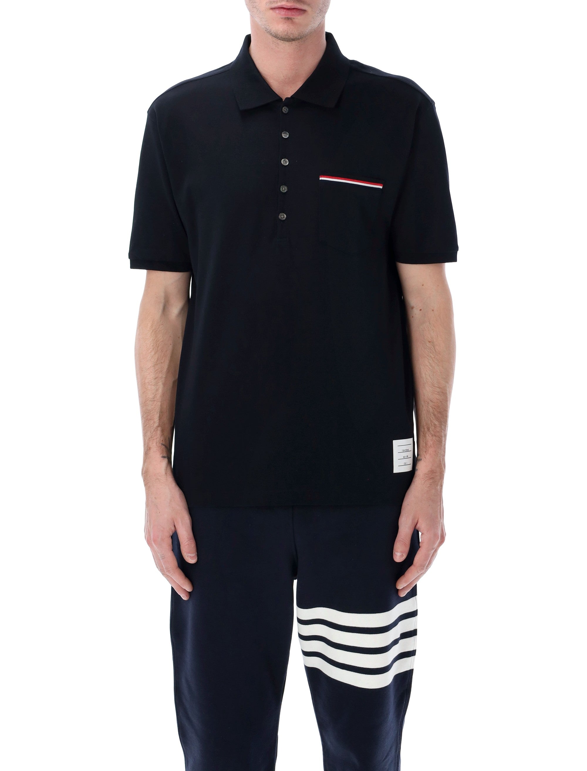Thom Browne mercerized piqué polo Navy Cotton Tshirt