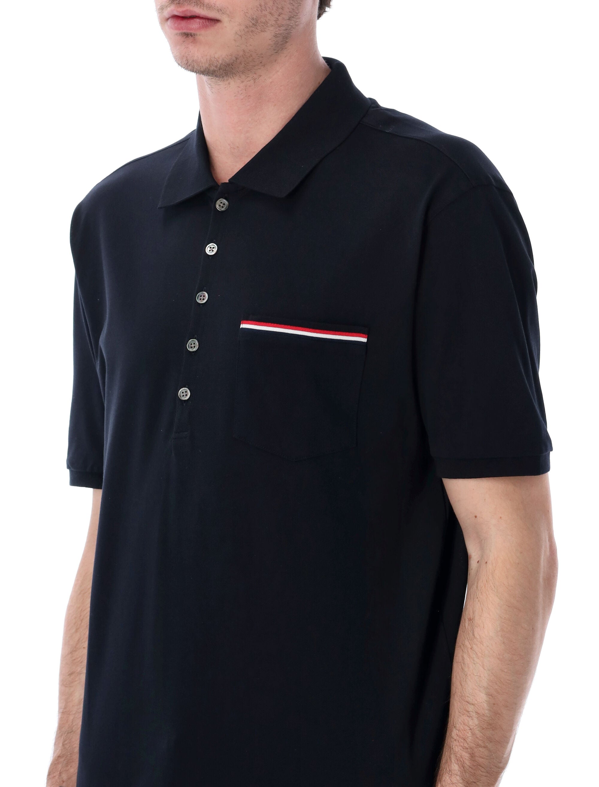Thom Browne Mercerized Piqué Polo Navy Cotton Tshirt